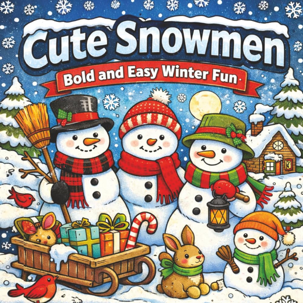 Cute Snowmen : Bold and Easy Winter Fun: Adorable Designs to Color - Winter Scenes and Holiday Fun