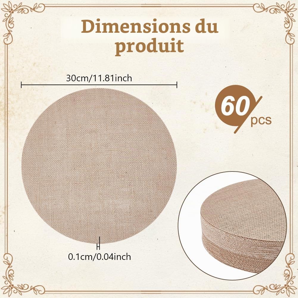 NBEADS 60 Pièces Sets de Table en Jute, 30 cm Ronds Sets de Table en Jute et Toile de Jute, Décorations de Table Rustiques pour Mariages et Paramètres de Table Boho, Occasions de Repas, Beige