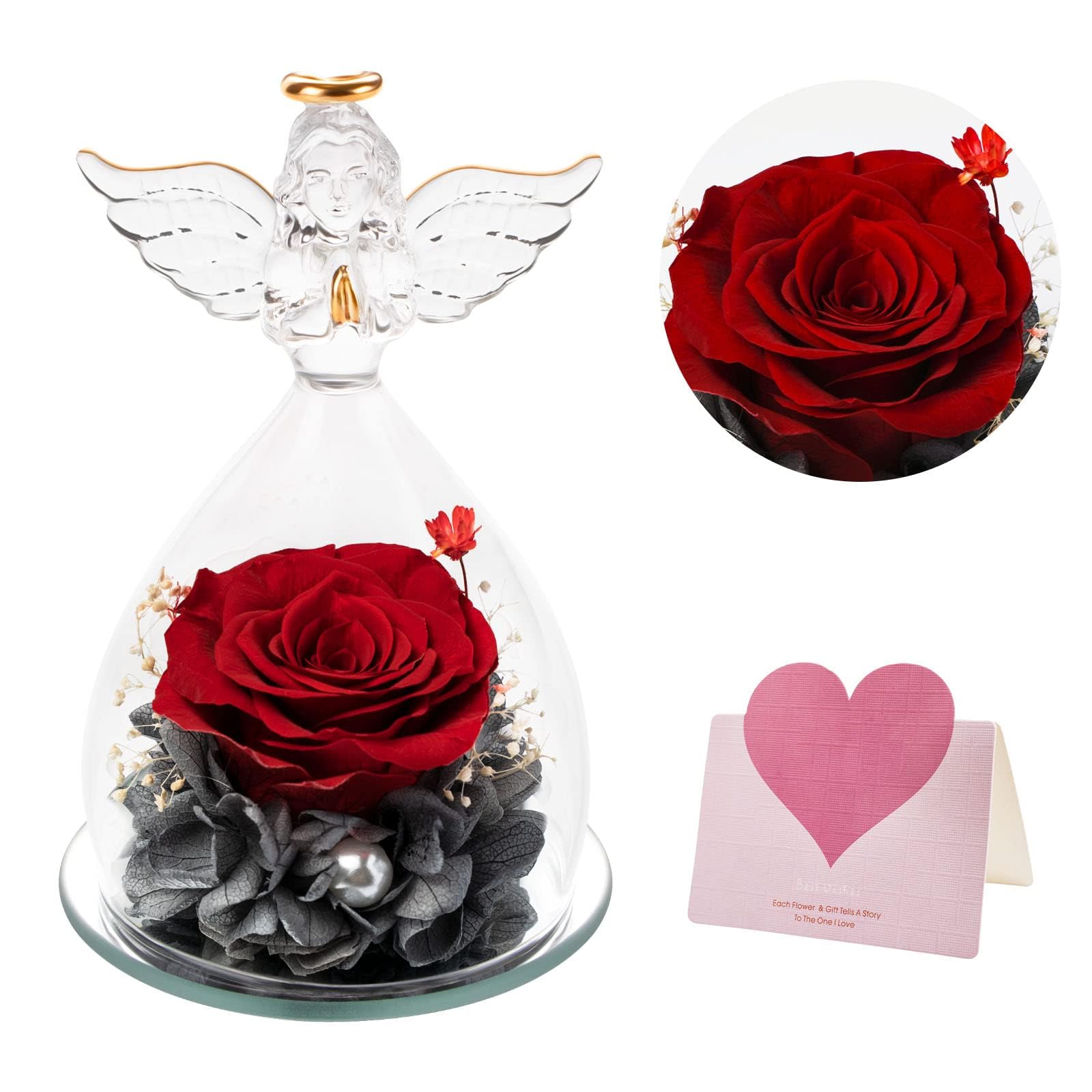 NALACAL Preserved Flower Rose, Perfect Mother's Day and Birthday Gifts for Mom and Wife, Encased in Crystal Angel Figurines, Long-Lasting Rose for Anniversary, Wedding, Christmas, Valentine's Day