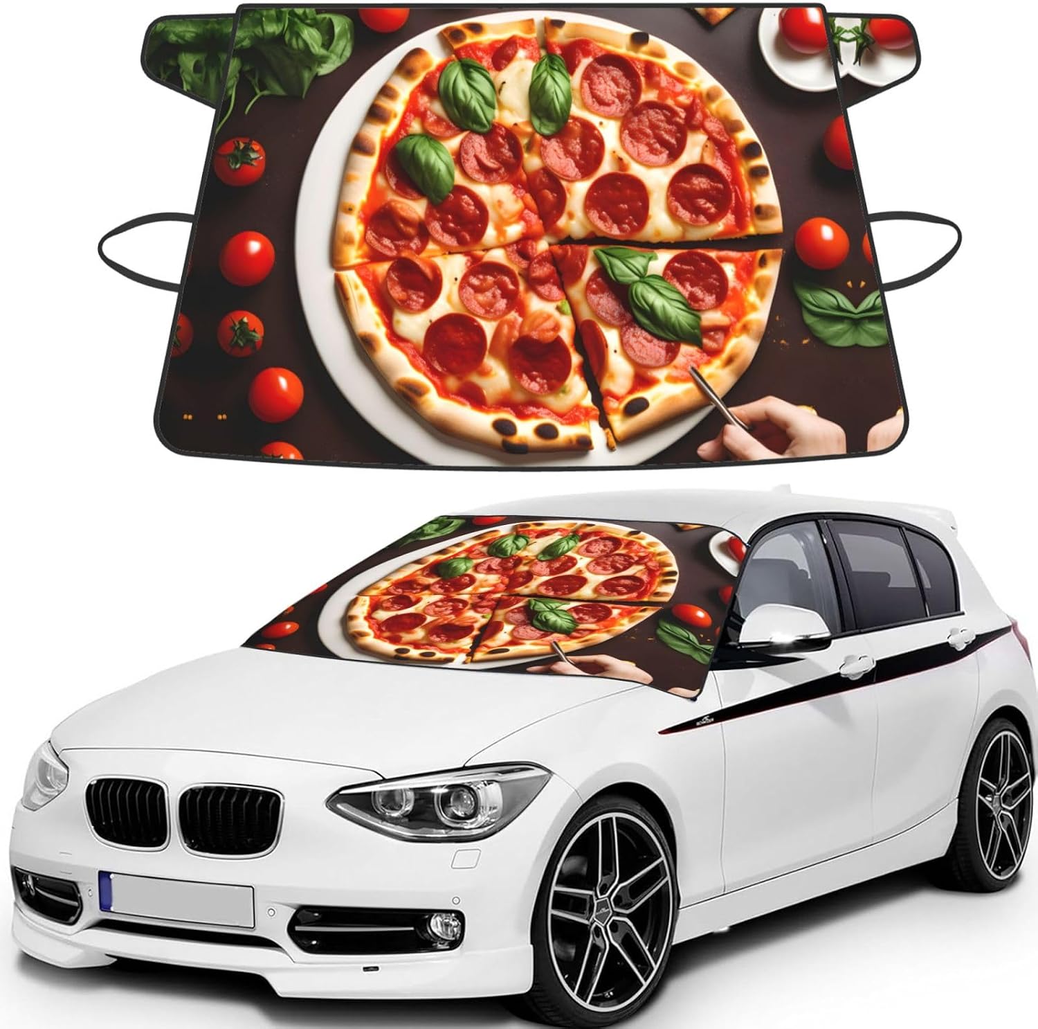 Pizza Food Print Car Cover for Snow All-Season Windshield Cover with Elastic Strap Fits Most Cars and Trucks