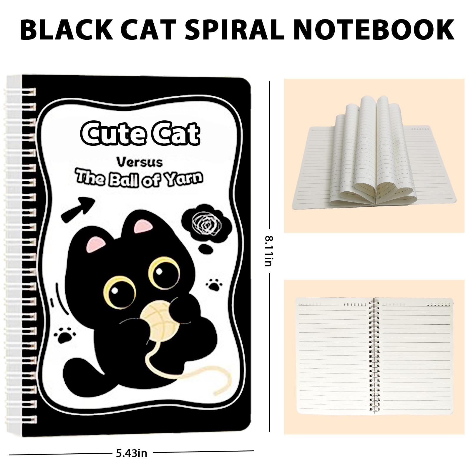 Juego de papelería de gato negro, suministros escolares para gatos, incluyendo notas adhesivas, lápices mecánicos, borrador, cuaderno, calcomanías, regla, etc. Regalos de cumpleaños Kawaii para