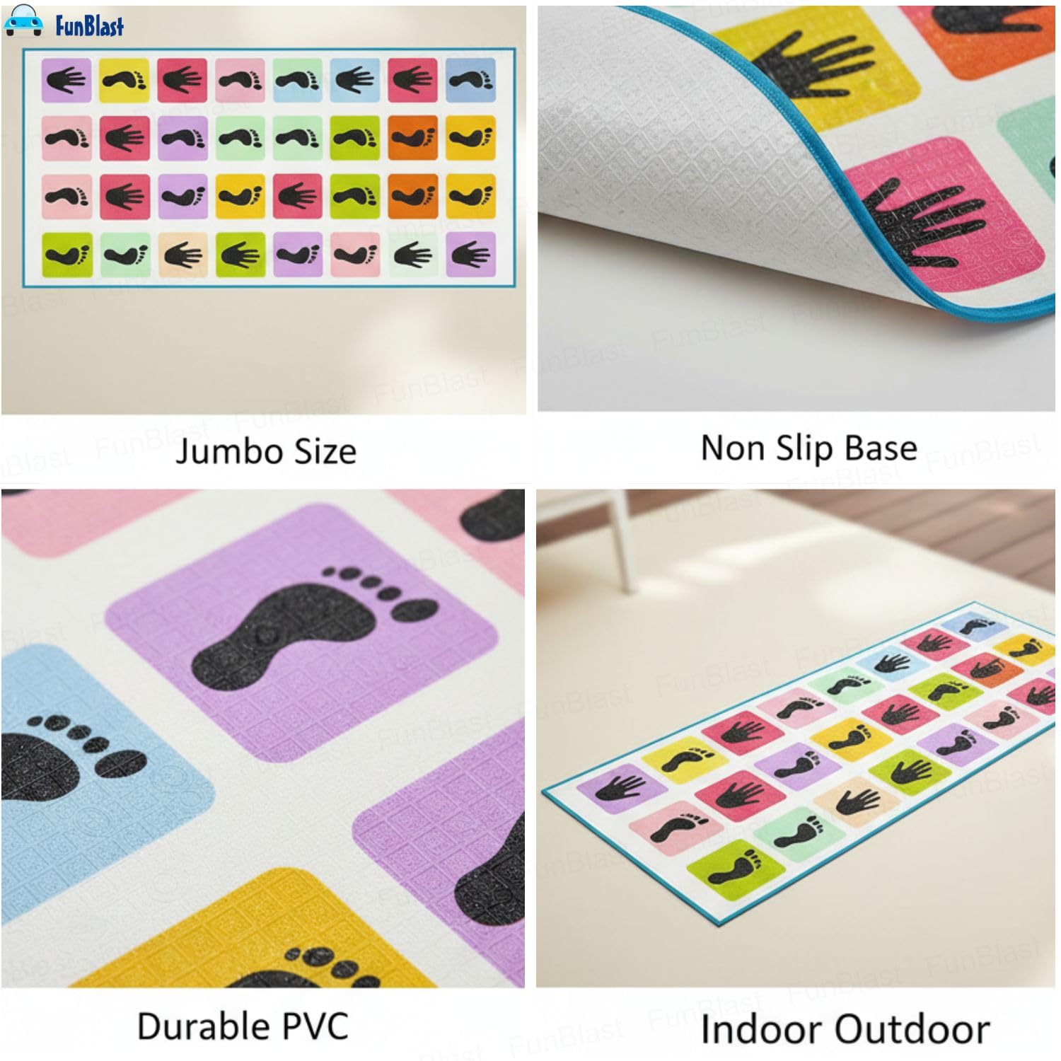 FunBlast Kids Hopscotch Jumbo Play Mat Game for Kids and Adults Family Games, Kith-Kith, Stapu, Langi, Chalk Game - Large (40" x 108") β Multicolor 4