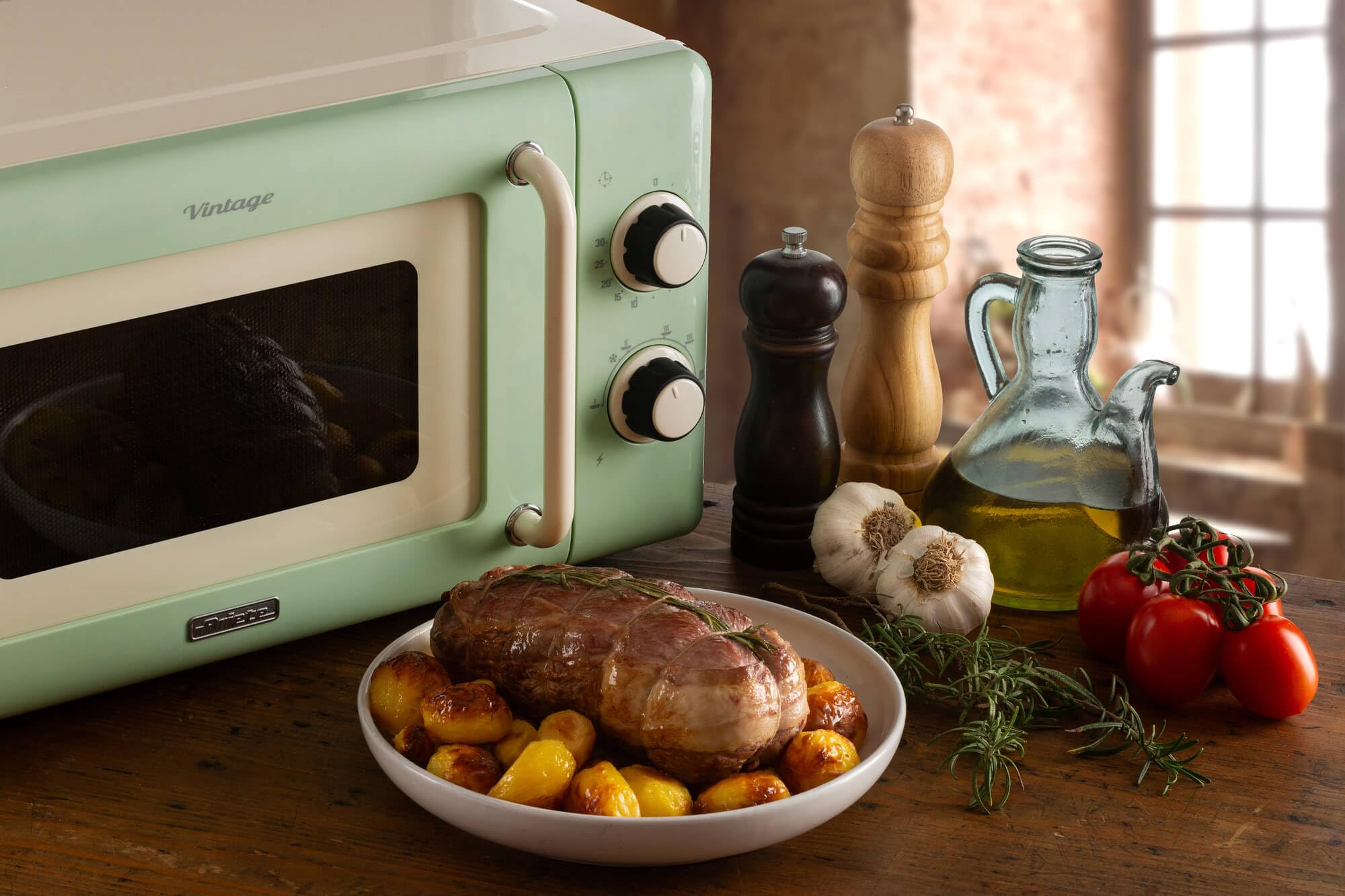 Ariete Four Micro-ondes Vintage Mécanique 800W 20L, 5 Niveaux De