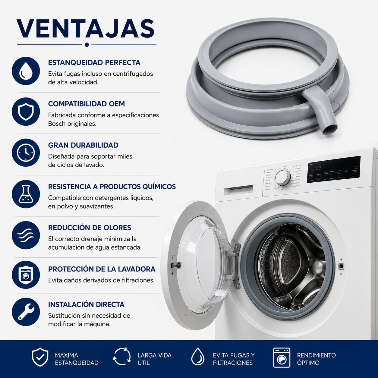 CABLEPELADO Goma puerta lavadora,Goma de Escotilla,Junta de goma para lavadora,Compatible con Bosch Siemens Balay Constructa iQ500 iQ300 Maxx 6 VarioPerfect Avantixx Serie 6 para 686004 00686004,Gris