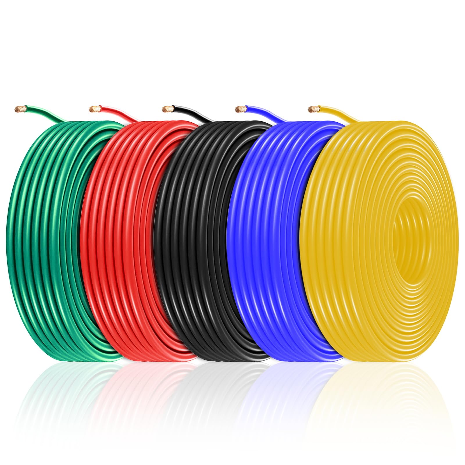 Cavo per Auto 1,0 mm², Filo in PVC 5 m x 5 colori FLRY-B Cavo Elettrico in Rame, Filo di Alimentazione per Auto, Rosso, Nero, Blu, Verde, Giallo, 5 Metri per Anello