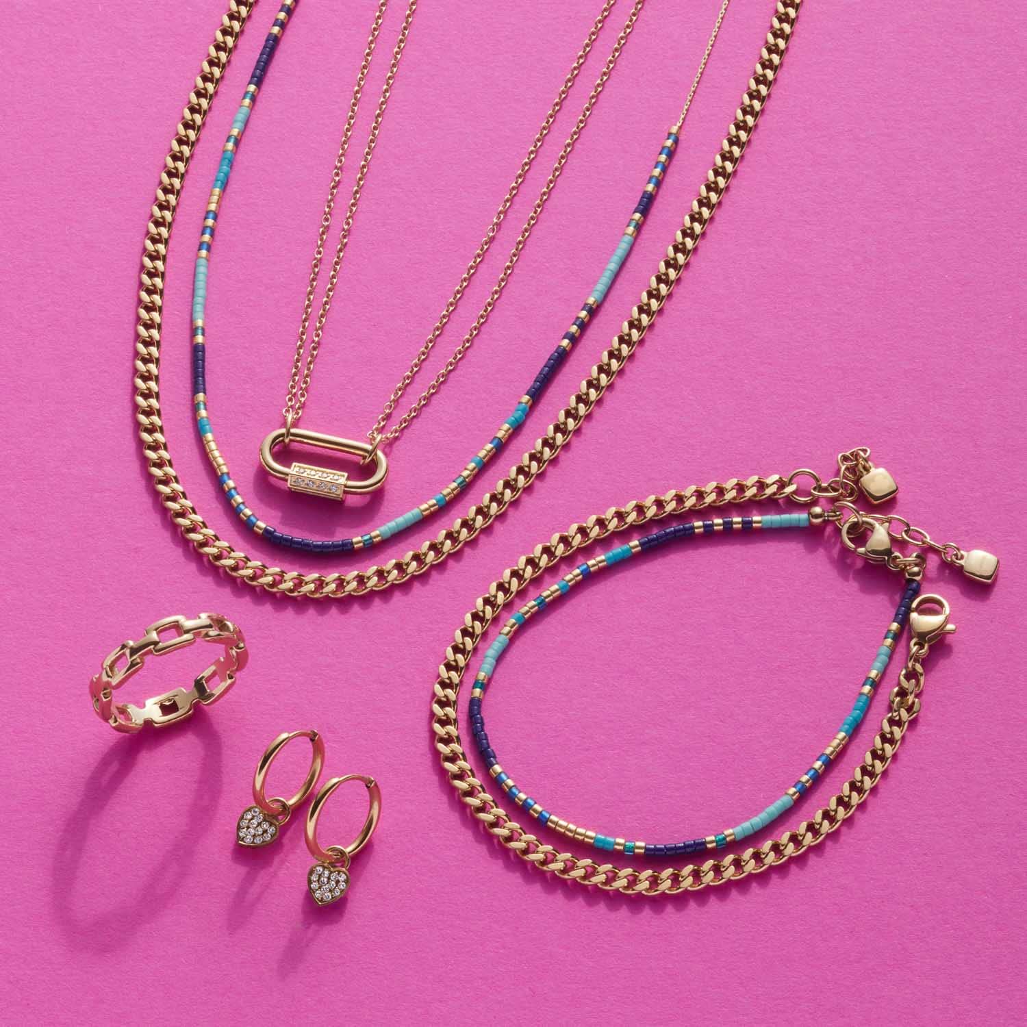 Leonardo Ciao Zora Halskette, Kette aus Edelstahl mit Karabiner-Anhänger gold, Zirkonia-Steine, 45-50 cm, Anker-Kette Damen Schmuck, 022963