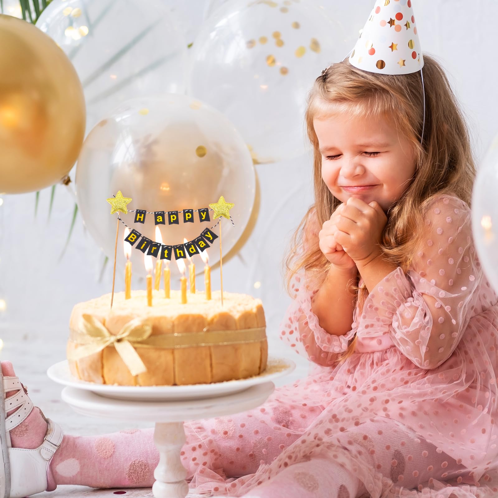 6 Sets Happy Birthday Tortendeko Kuchenaufsatz, Happy Birthday Cake Topper Cupcake Topper Girlande Geburtstag Wimpelkette Banner Kuchenaufsätze Goldene Sternflagge für Jungen und Mädchen