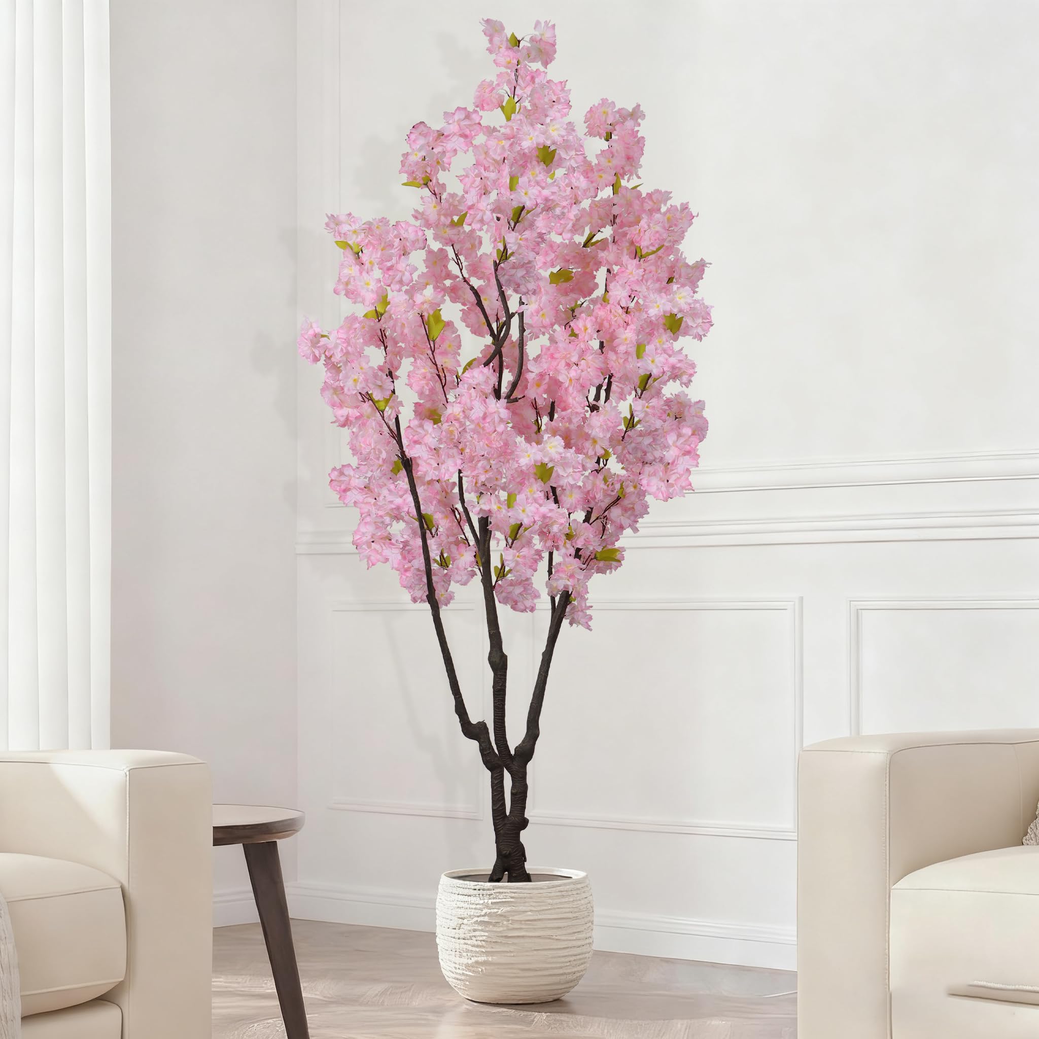 Celestdeco 5.9ft Tall Pink Artificial Cherry Blossom Tree, Realistic Handmade Silk Leaves Sakura Plant, Fake Lifelike Cherry Blossom Tree for Home