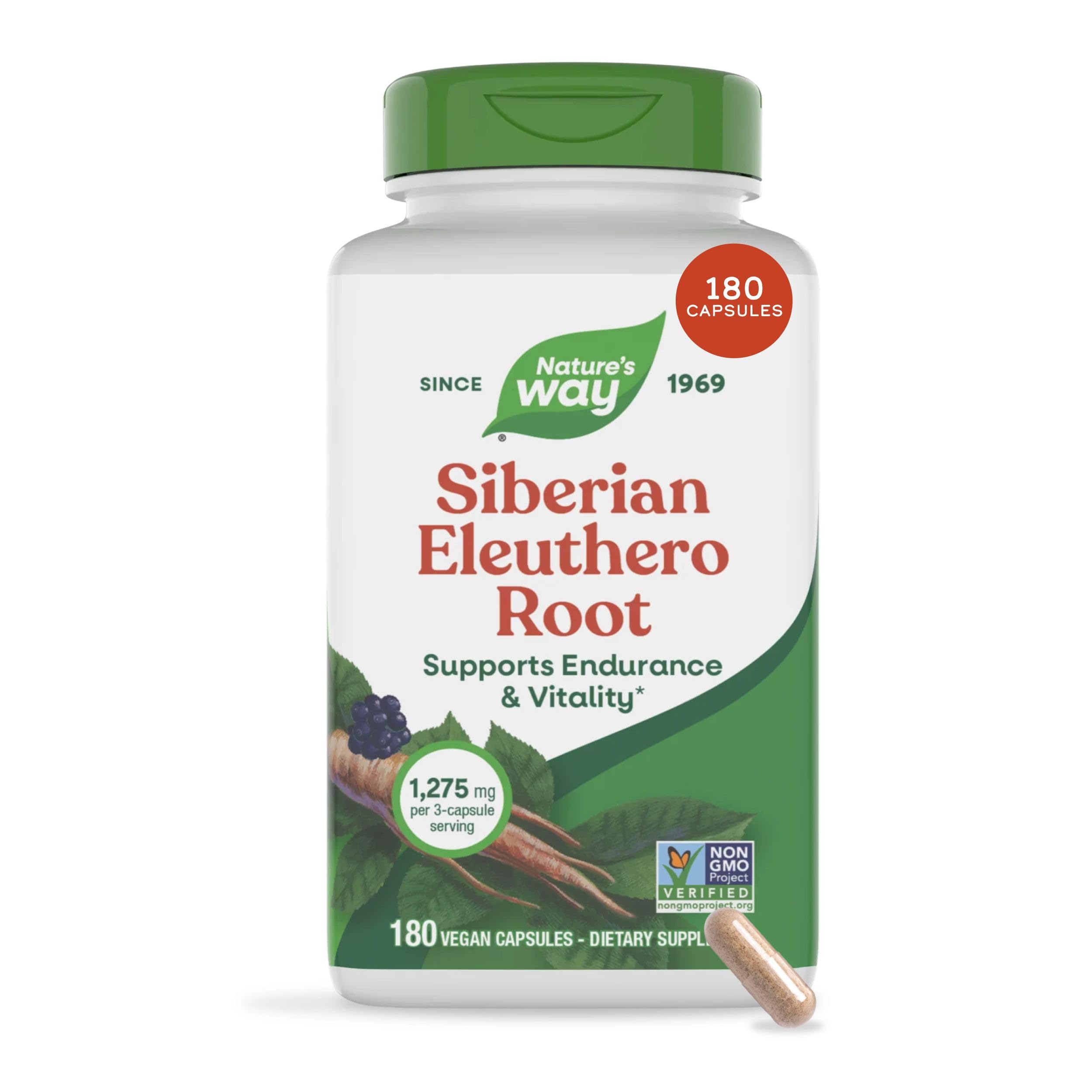 Nature's Way 13508 Siberian Eleuthero Root Supplement, Adaptogen, 180 ct