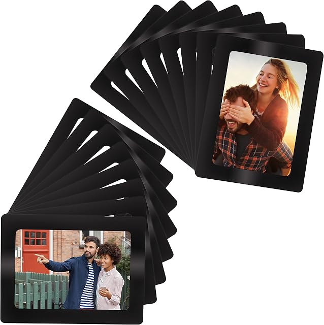 BELLE VOUS Black Magnetic Refrigerator Photo Picture Frames (15 Pack) - For Photos 10 x 15cm / 4 x 6 inches - Picture Collage Frames for Fridge/Freezer & Metal Surfaces