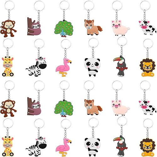 FLOWERBB 24 piezas de llavero colgante de animales de la selva para niños, recuerdos de fiesta de animales de la selva, colgante de fiesta temática