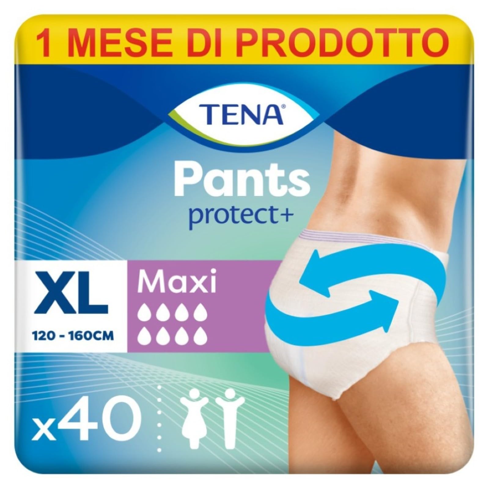TENA Pants Maxi Extra Large (XL) Pacco Scorta Mensile, Mutandine Assorbenti, Elasticizzate e Monouso, Per Perdite Urinarie, Sia Per Lei Che Per Lui, Discrete e Confortevoli, 4 Confezioni x 10 Pezzi