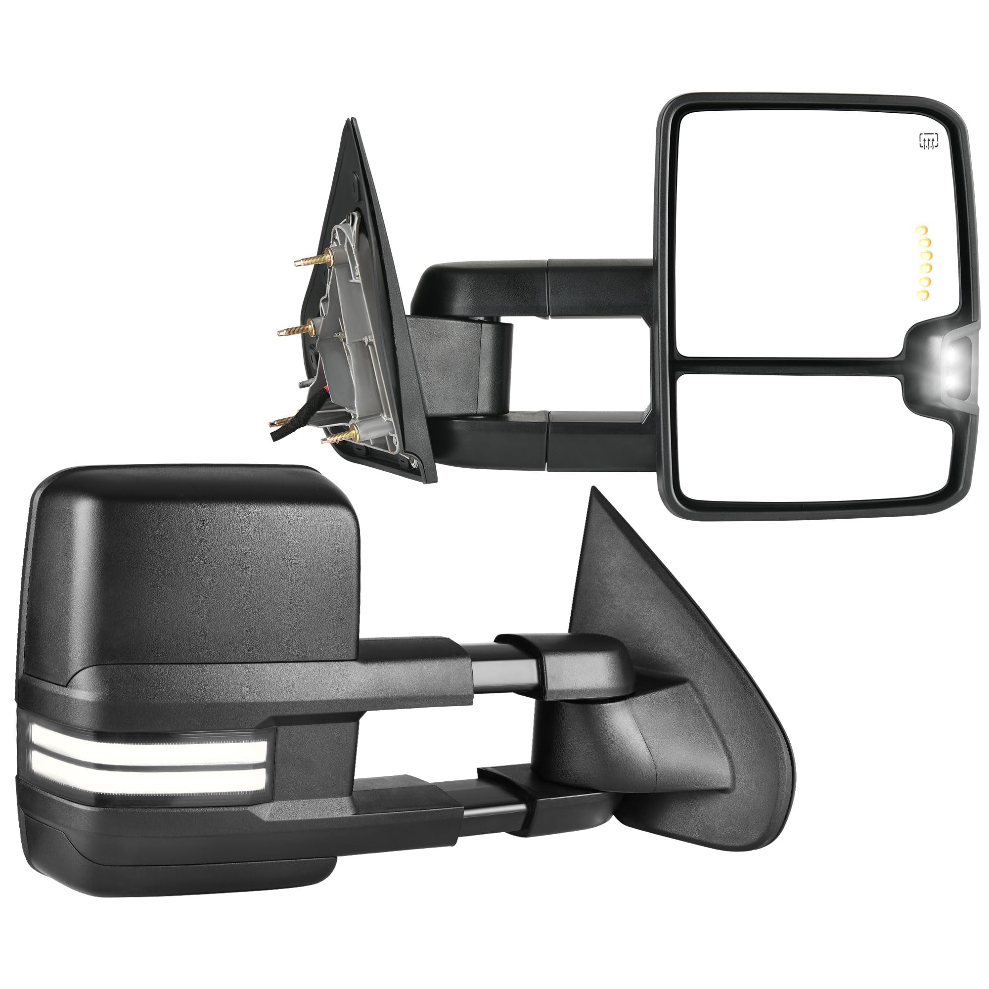 YITAMOTOR Towing Mirrors Compatible with 2014-2018 Silverado Sierra 1500, 2015-2019 Silverado Sierra 2500 HD 3500 HD, Power Heated Manually Folding Switchback LED Turn Signal Light (Black Inside)