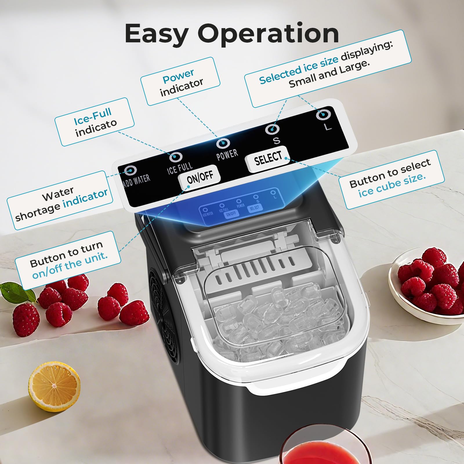 Ice Maker Countertop, 26.5lbs/24hrs, 8 Bullet Ices In 6 Mins – Self-Cleaning Portable Ice Maker With Selectable Ice Size & Touch Display For Home/Office/Bar, Matte Black on Fridge.com - View 5