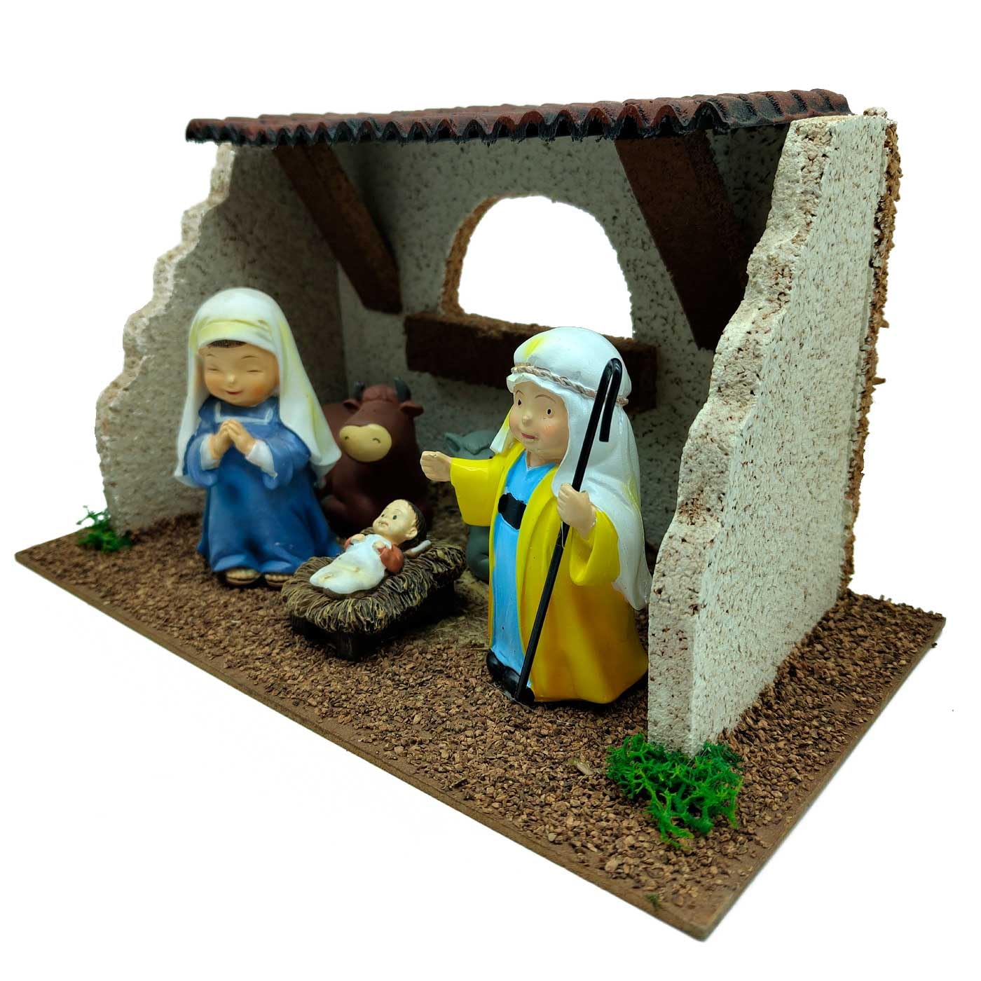 Acan Tradineur - Cueva de Nacimiento con 3 Figuras: María, José y el Niño Jesús para Belén - Estilo Naïf - Marmolina - Adorno Divertido para Nacimiento, Navidad, decoración Tradicional - 10 cm