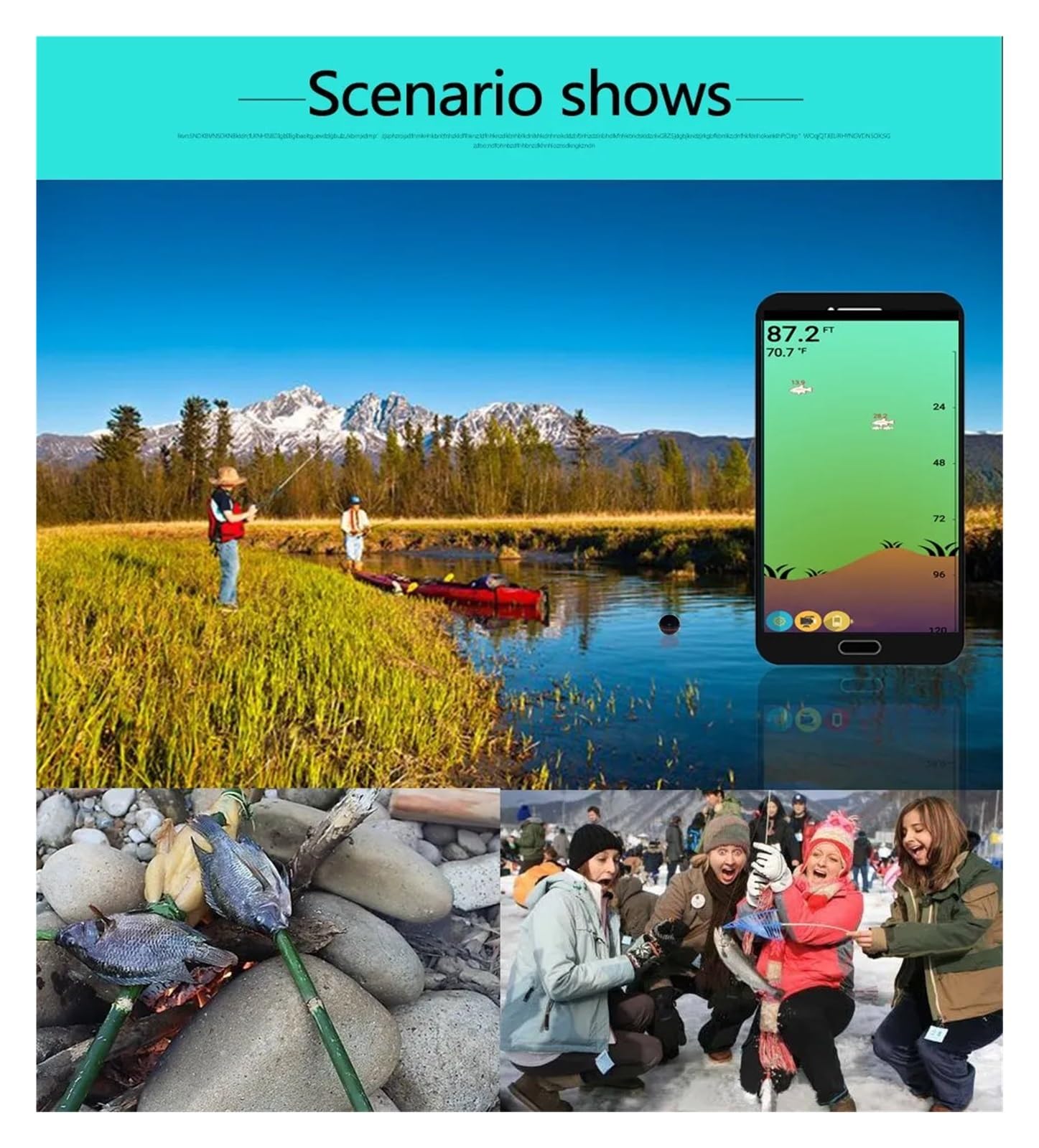 Sondeur de pêche Intelligent sans Fil Bluetooth 48 m/160 pi, équipement de pêche Portable en Plein air,Détecter la sensibilité