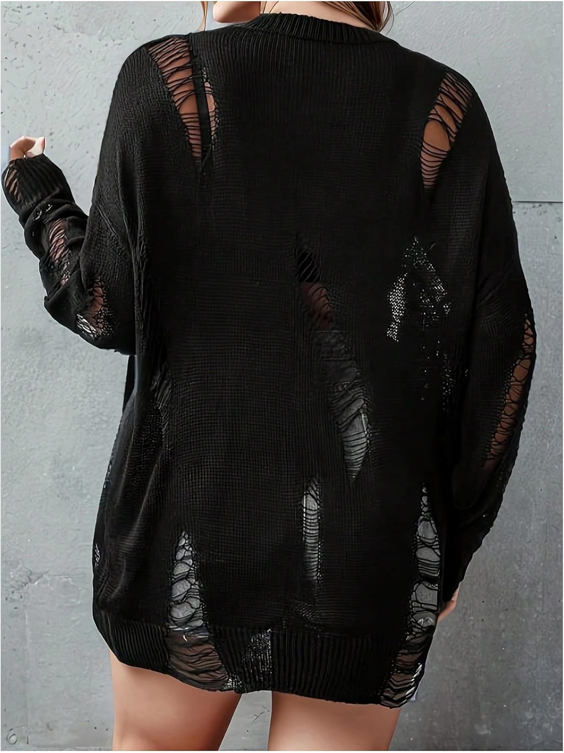 SHENHE Women's Plus Size Goth Punk Ripped Sweater Oversized Hollow Out Baggy Sweater Jumper - Image 2