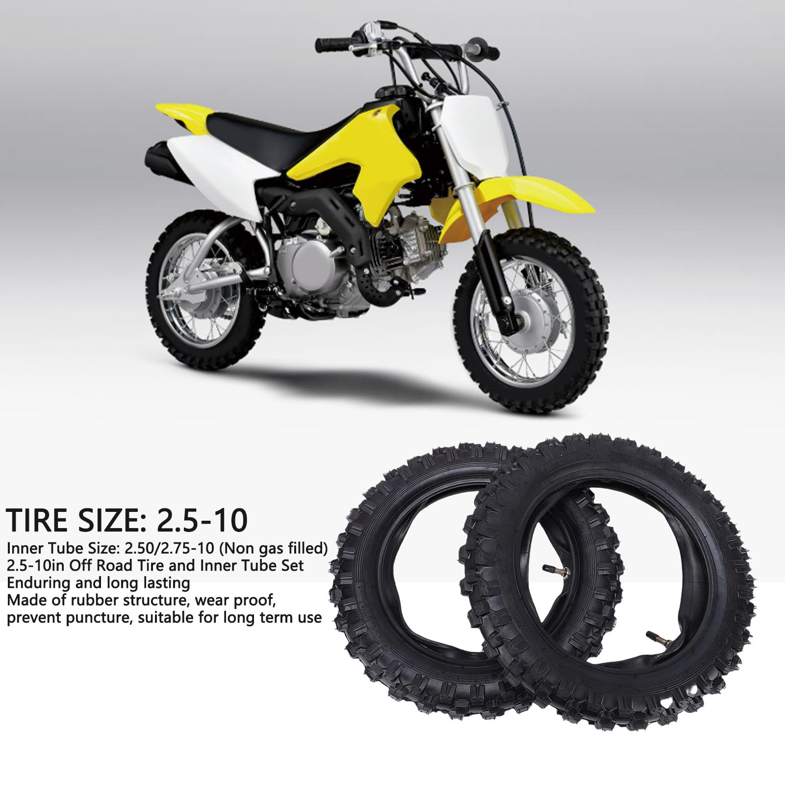 Aramox 2,5 10-calowe Opony Terenowe i Zestaw Dętek, Zamiennik dla CRF50 XR50 DRZ70 JR50 PW50 Motocykla Terenowego z grubą konstrukcją gumową, Maksymalne Obciążenie 255 Funtów