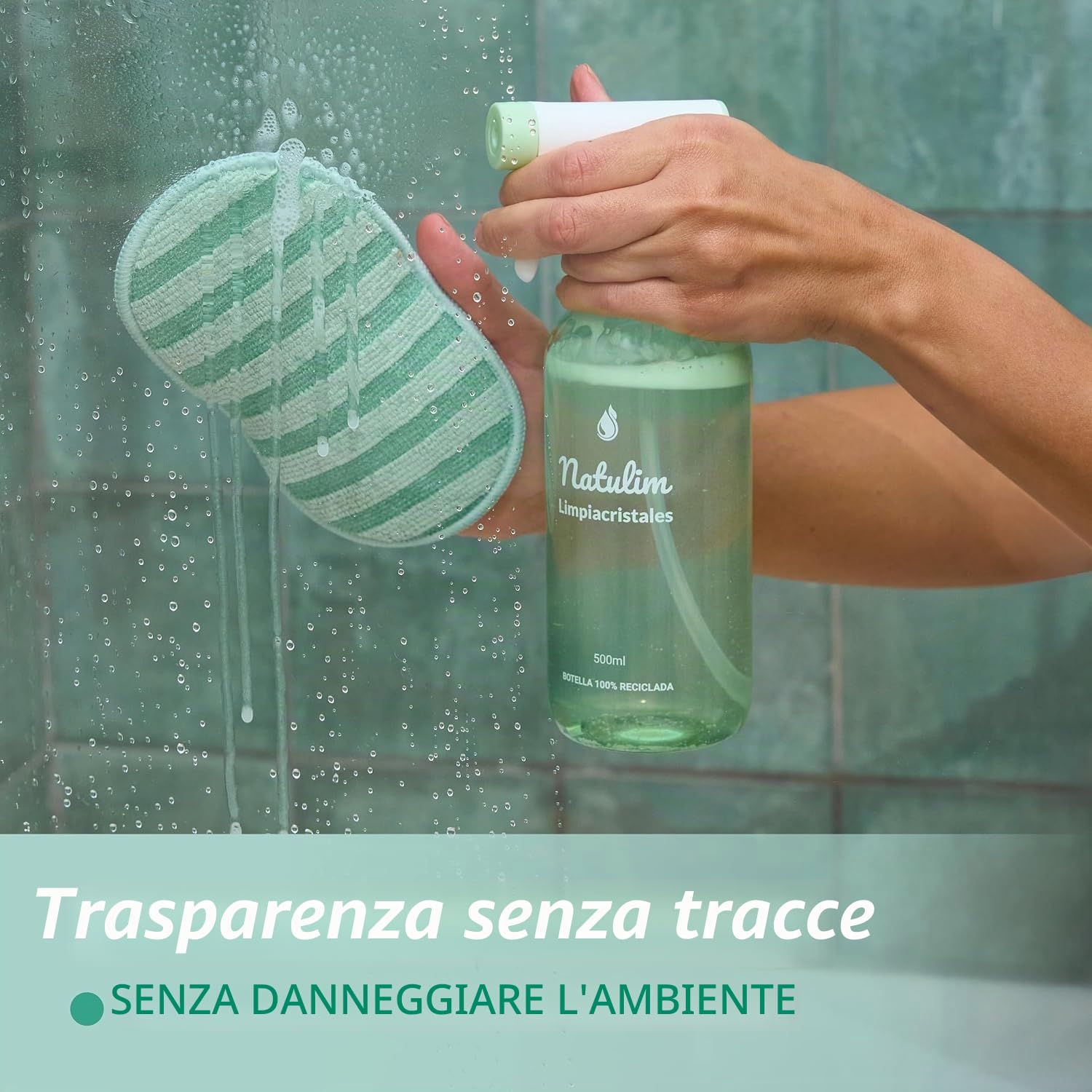 Natulim Confezione da 4 essenziali per la pulizia della casa, detergente per vetri, anticalcare, multisuperfici e sgrassante, set spray ricaricabile da 500 ml + 8 bustine, formula efficace e naturale