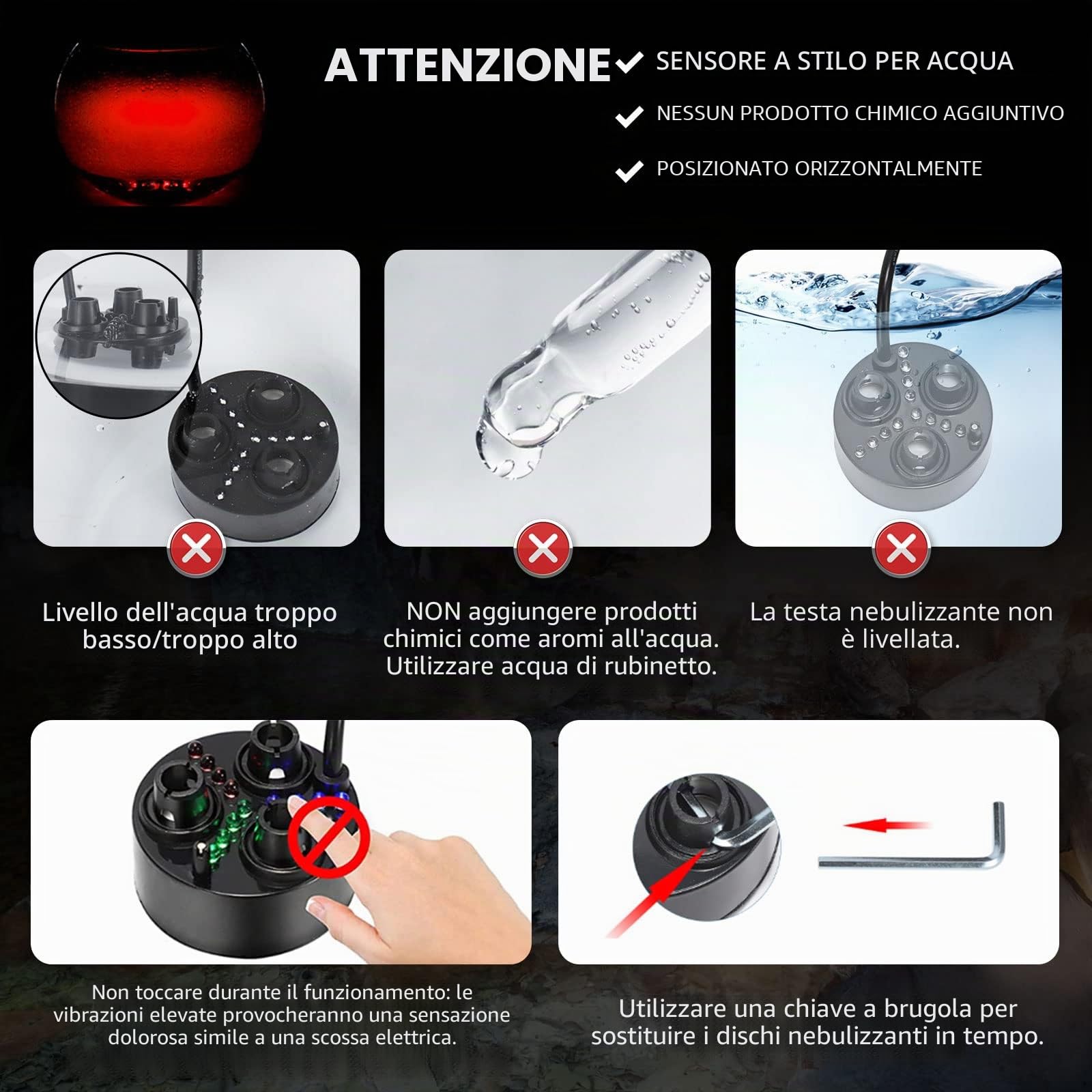 Mxmoonant - Nebbia ad ultrasuoni a 3 teste, in plastica, umidificatore ad aria, 1500 mlL/H, con 6 dischi di atomizzazione di ricambio per fontana d'acqua, laghetto, acquario, lavandino roccioso