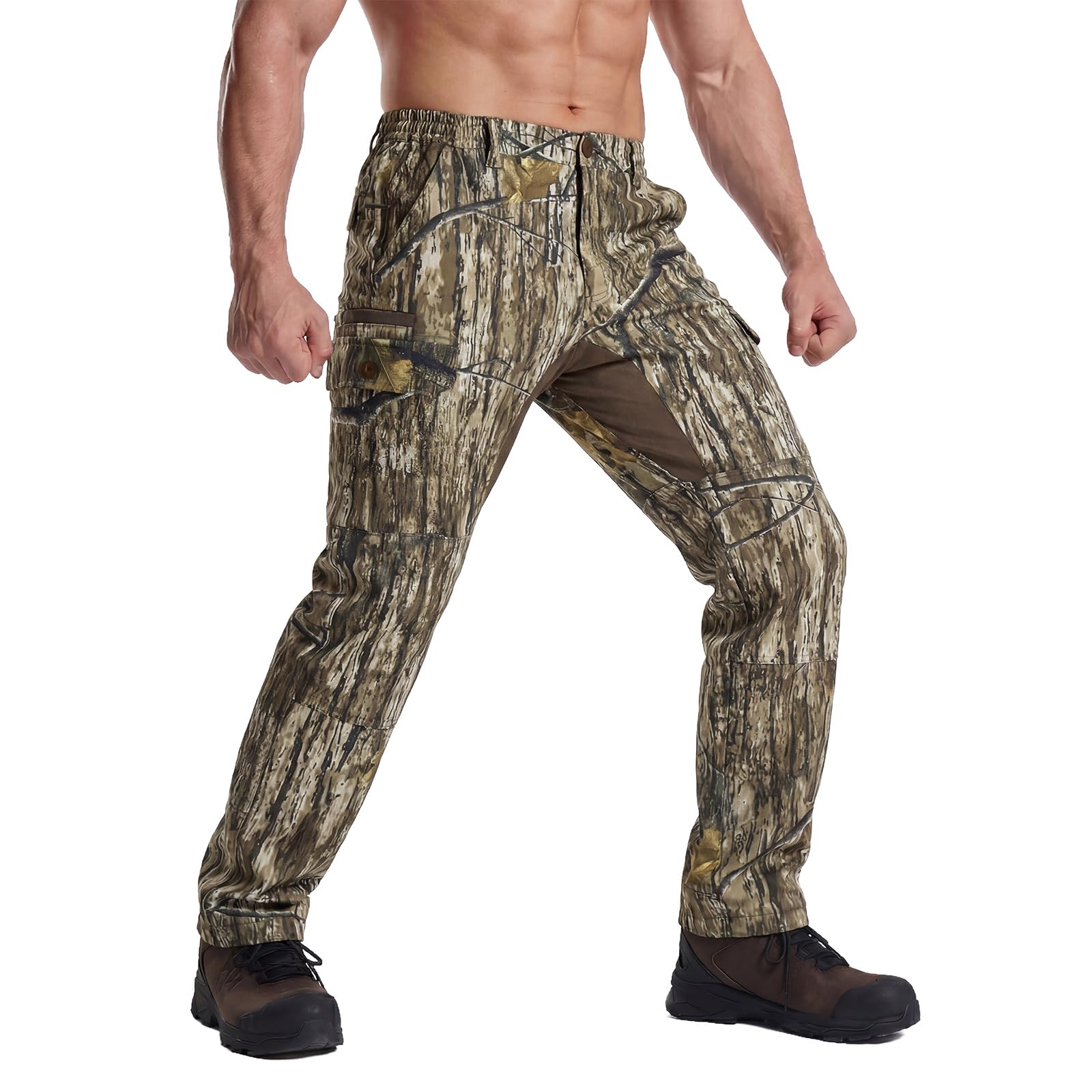 LOOGU Camo Hunting Pants for Men Water-Resistant Quiet &amp; Matte Turkey Hunting Camo Pants for Men with 6 Pockets