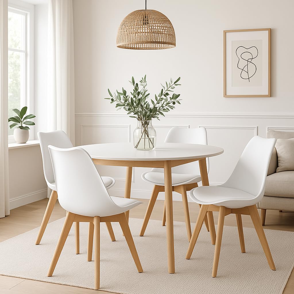 T-LoVendo Pack de 4 Sillas Comedor Nórdico, Sillas de Cocina Nórdicas con Patas de Madera Maciza de Haya y Asiento Acolchado y Tapizado, Respaldo Ergonómico