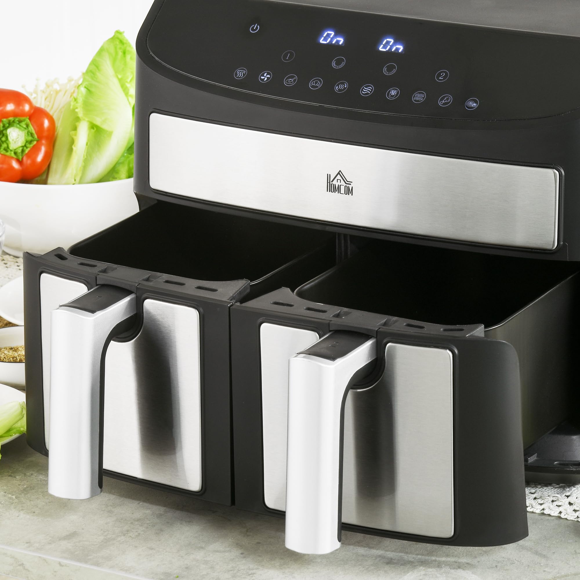 HOMCOM Dual Zone Airfryer 8 L 2400W 2 komory Czarny