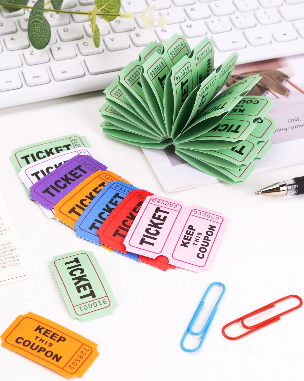 Colemoly 1000 Raffle Tickets Roll, 3000 Pairs 6 Rolls 2" x 2"-500 Pairs per Roll 50/50 Double Roll Tickets 6000 Pieces in Total for Events, Admission, Classroom Rewards (Blue, Red, Pink, Orange)