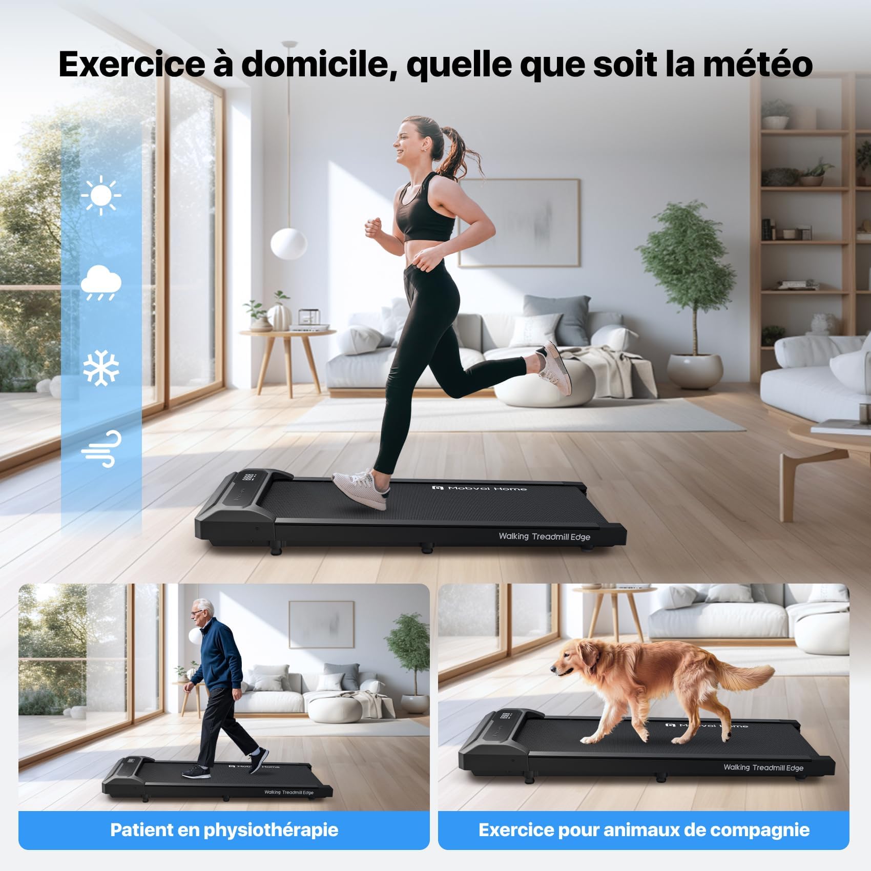 Mobvoi Tapis De Course Smart AI avec App TicSports - Portable Maison/Bureau - Vitesse 6km/h - LED + Télécommande - Marche/Jogging/Course