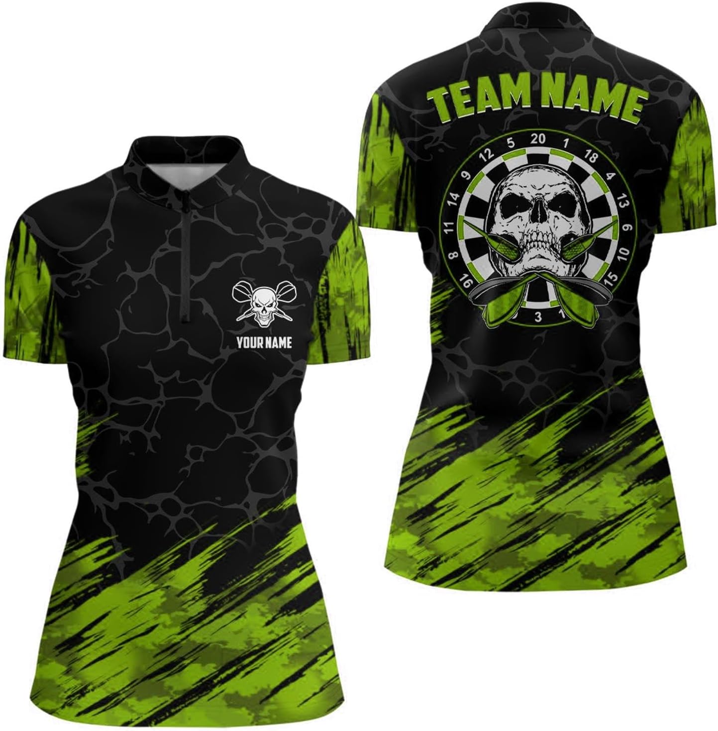 Women's Navy Black Skull Design Darts Quarter Zip Jersey Stylish Athletic Top for Darts Players P214