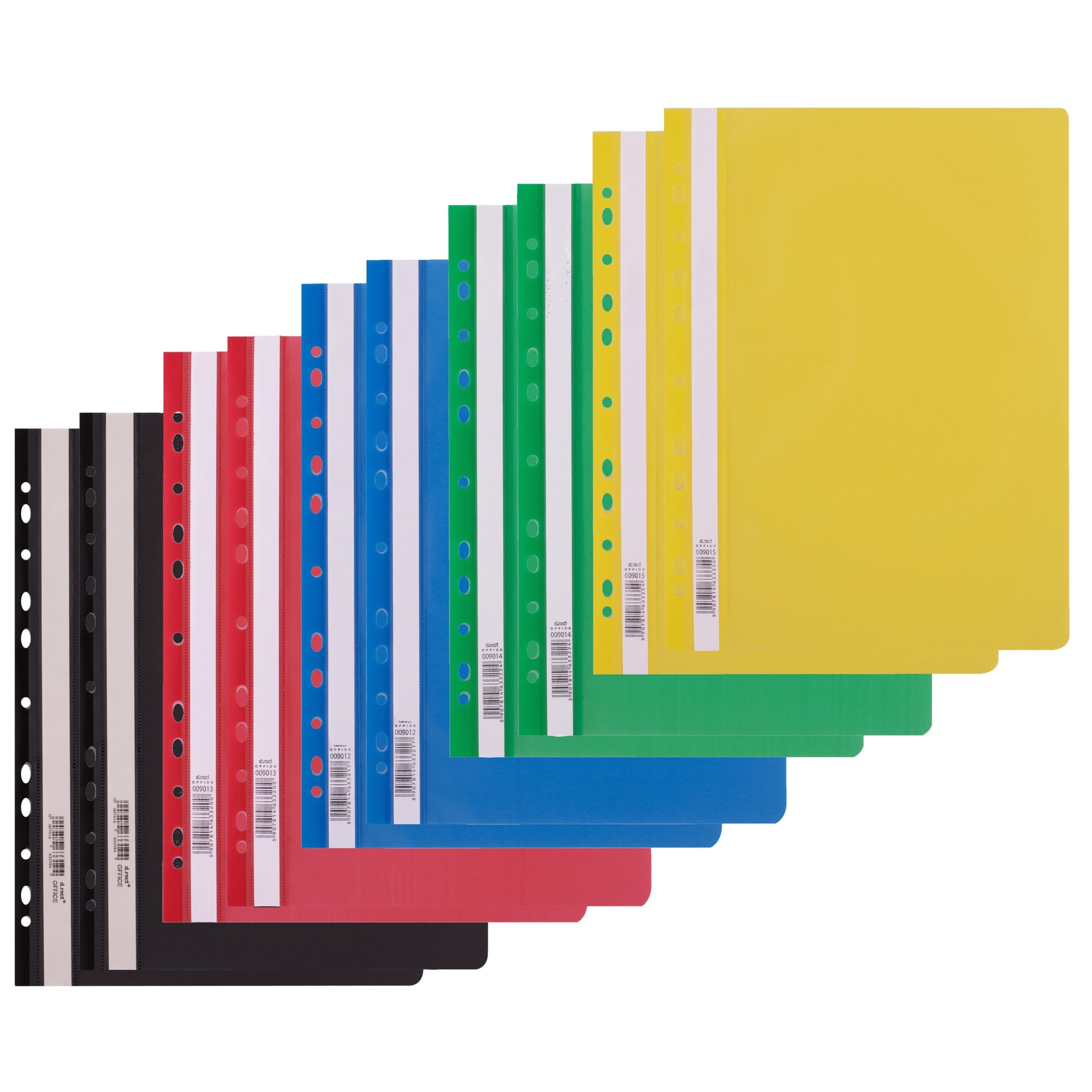 D.RECT Foldery na dokumenty A4 z paskiem na dokumenty, 10 sztuk, z metalowym zapięciem i przezroczystym przodem, wielokolorowy system segregacji z perforowaną krawędzią, do biura i szkoły, 10 szt