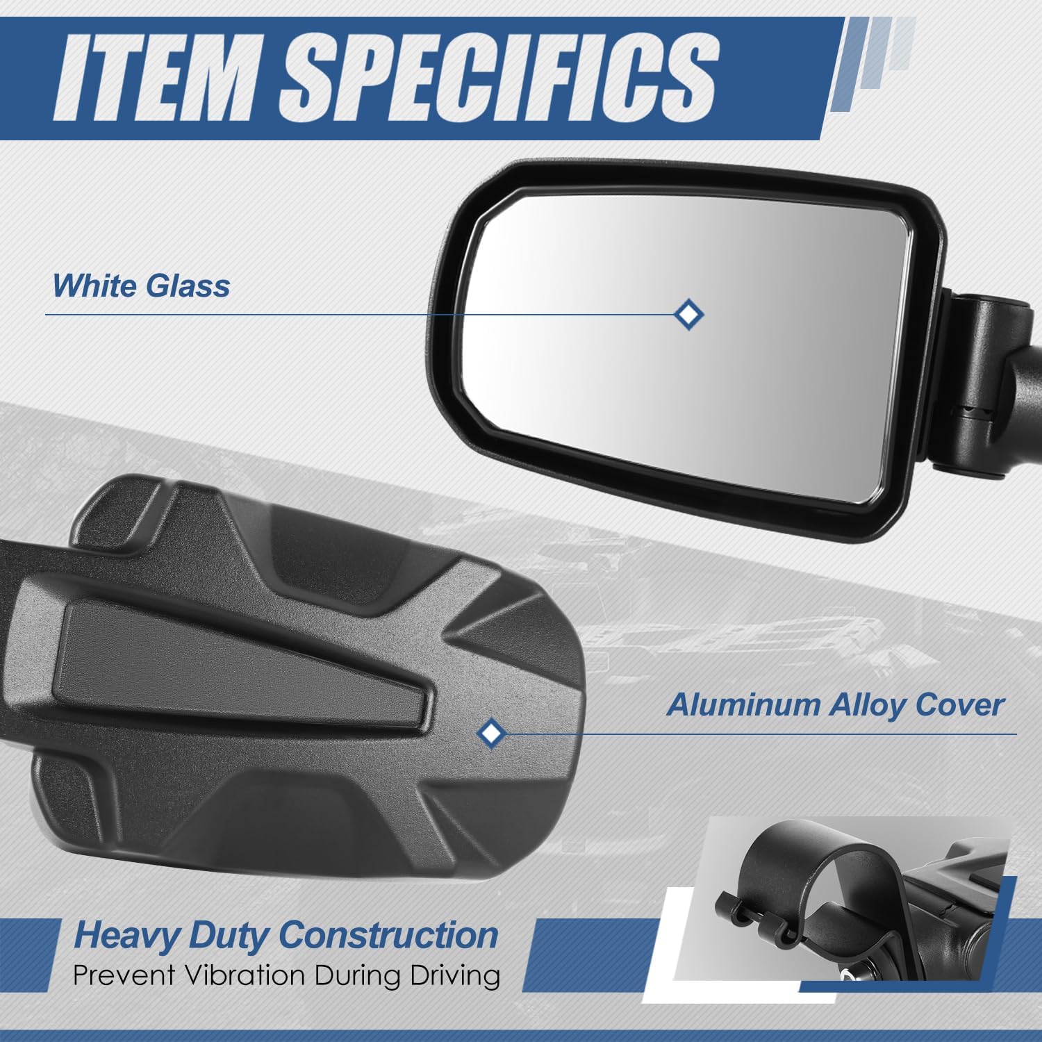 Auto Dynasty UTV Side Mirrors Convex Rear View Anti-Glare 360 Degrees Rotated Roll Cage Bar Mount Adjustment Handlebar Universal for Polaris Can Am Kawasaki Arctic Cat Pioneer Yamaha UTVs (Shape A)