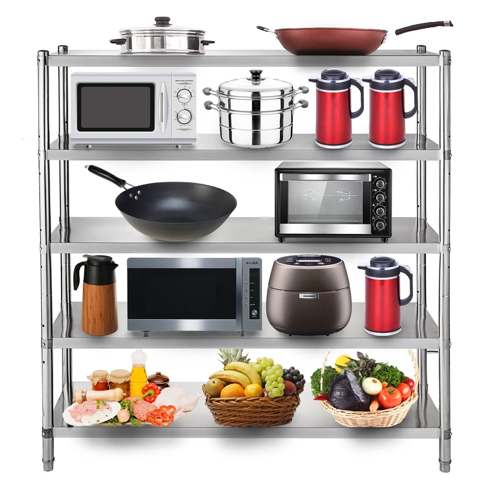 Estante de almacenamiento comercial de acero inoxidable de 4 niveles y 5 niveles for cocina, almacén, garaje, almacenamiento de utensilios de cocina Para principiantes(4 Tier 58.5in x 17in)