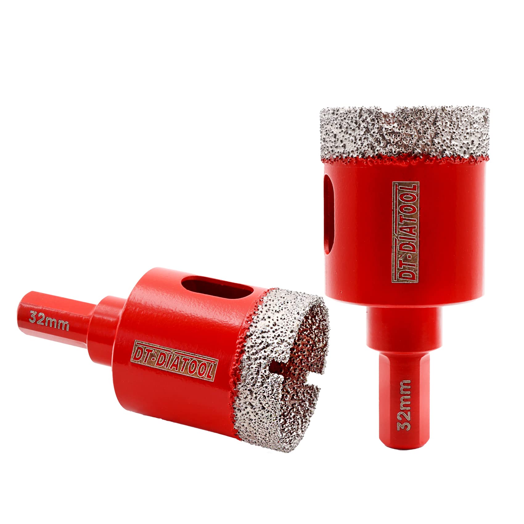 DT-DIATOOLDiamond Drill Bit 32mm 2pcs Vacuum Brazed Diamond Hole Saw with Triangle Shank Drilling Porcelain Tile Ceramic Marble Granite Masonry Quartz