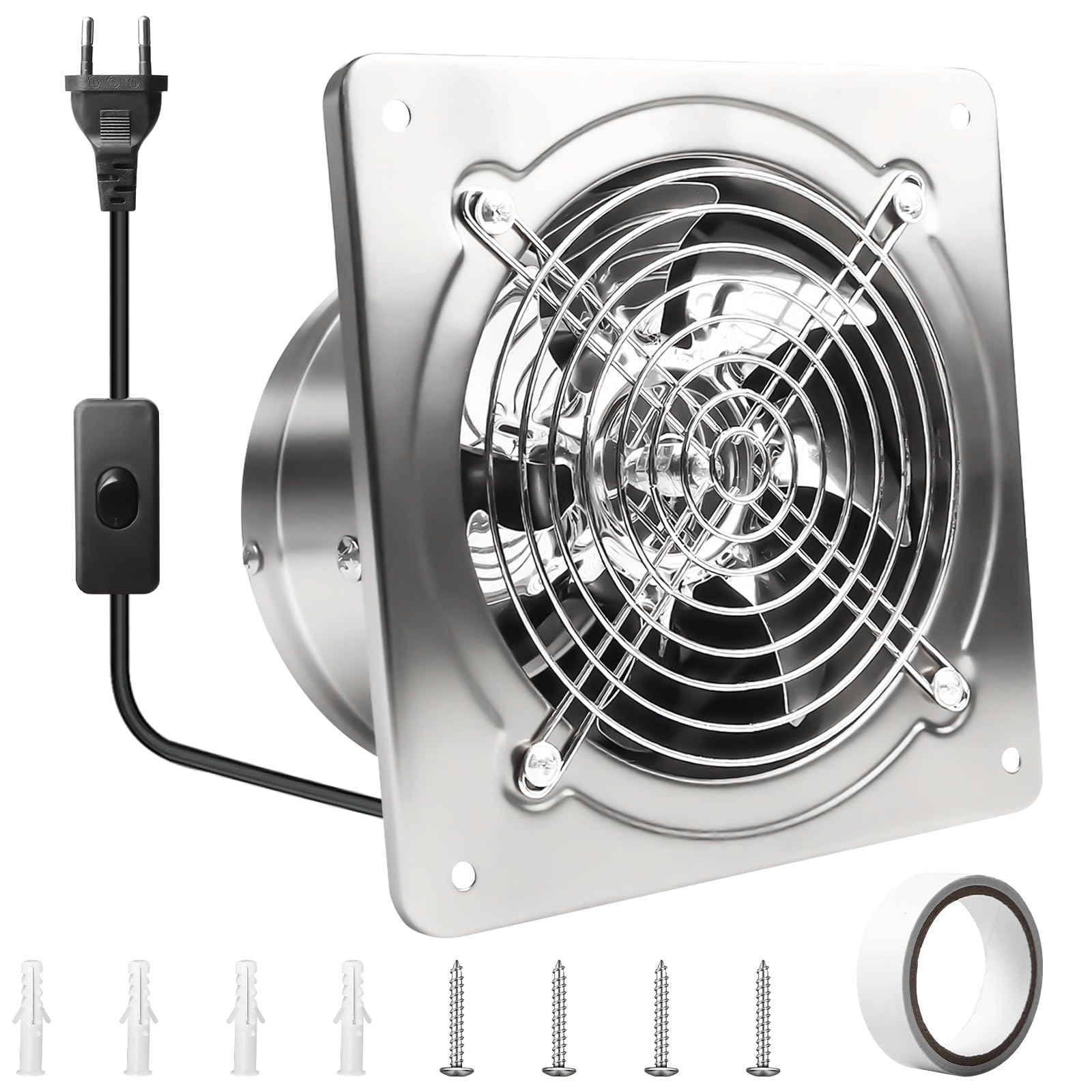 Ventilateur extracteur de salle de bain silencieux 525 m³/h, mural avec clapet anti-retour pour cuisine, WC, garage, cav