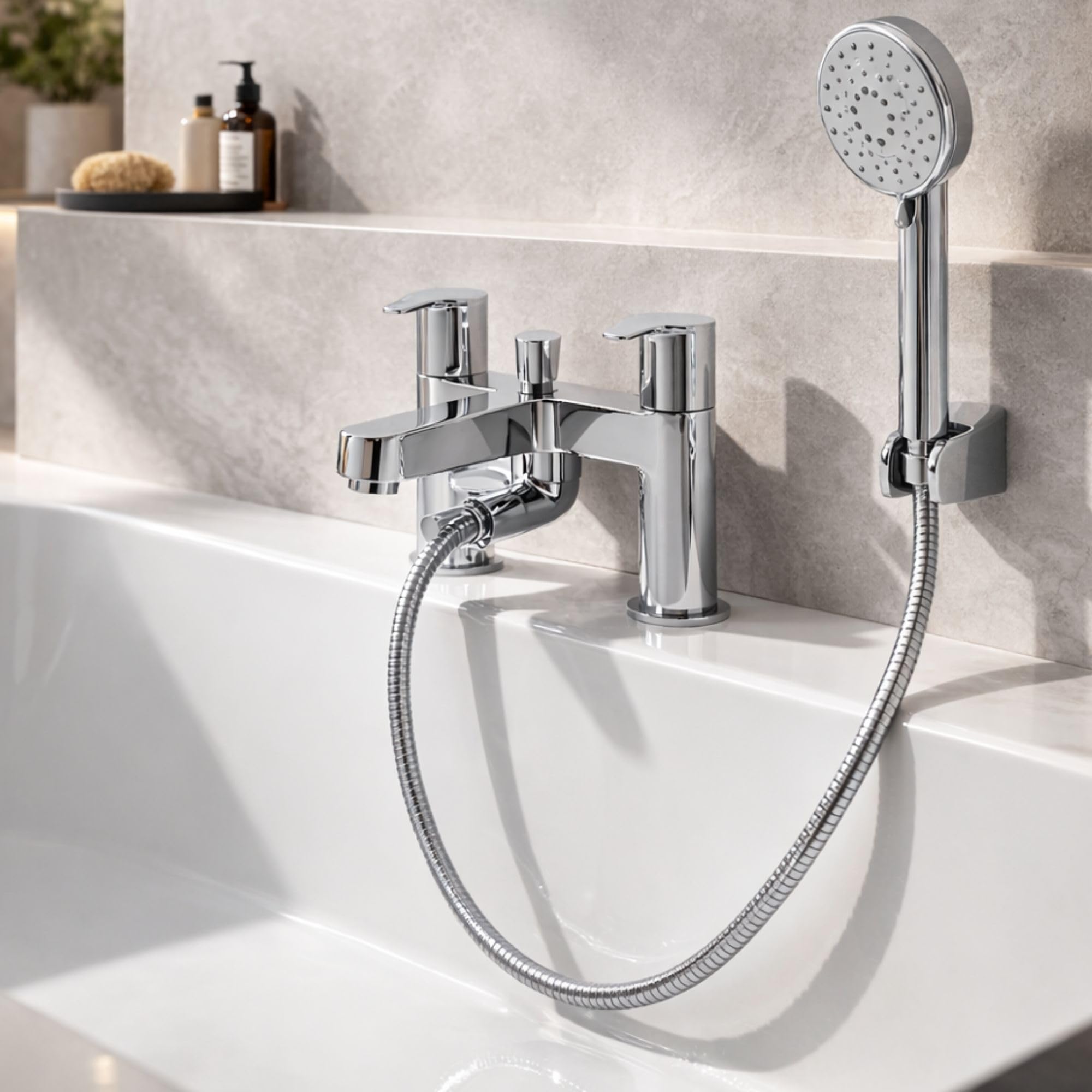 Strata - Juego de mini grifo mezclador para lavabo y ducha de baño, color cromado