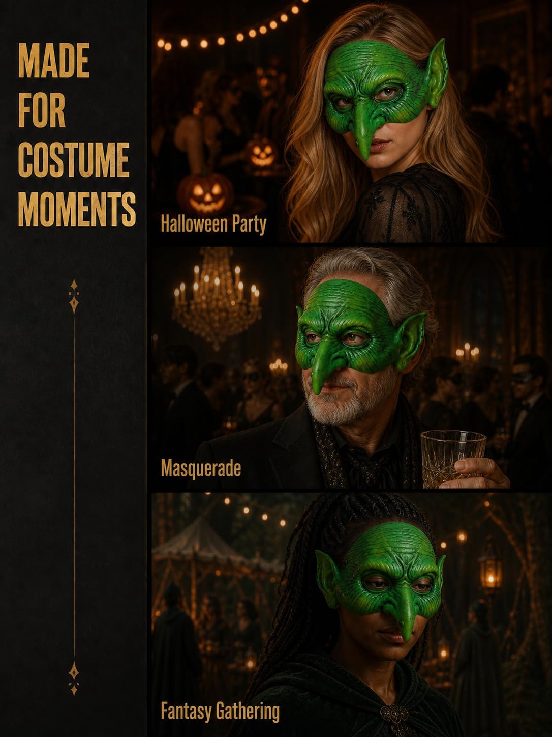MCJC Goblin Mask, Halloween Green Witch Masquerade Mask, Scary Costume Accessory image 4