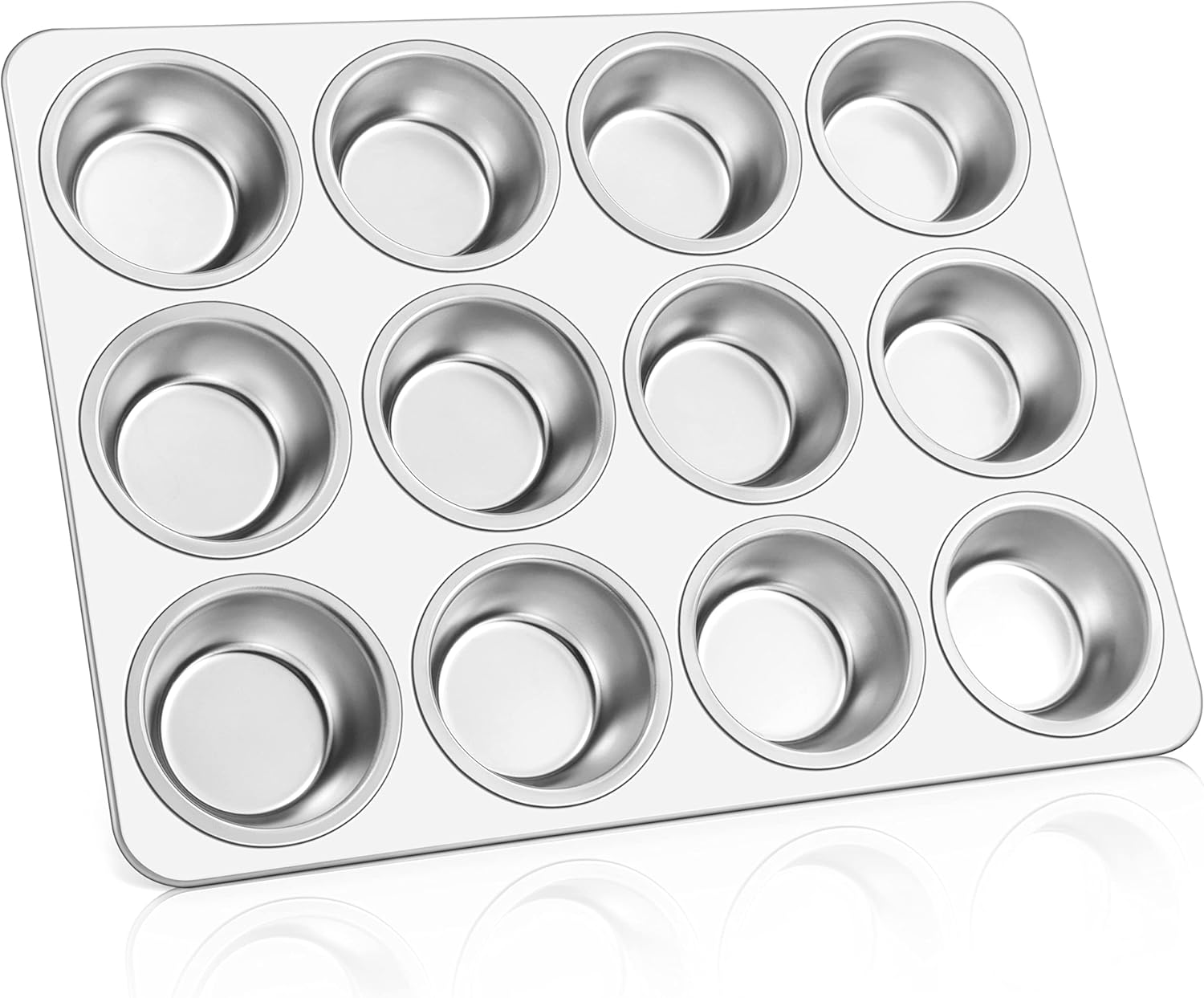 E-far Muffin Pan 12-Cup, Set of 2, Stainless Steel Cupcake Pan Metal Muffin Baking Tins for Oven, Regular Size & Easy Clean, Non-toxic & Dishwasher Safe