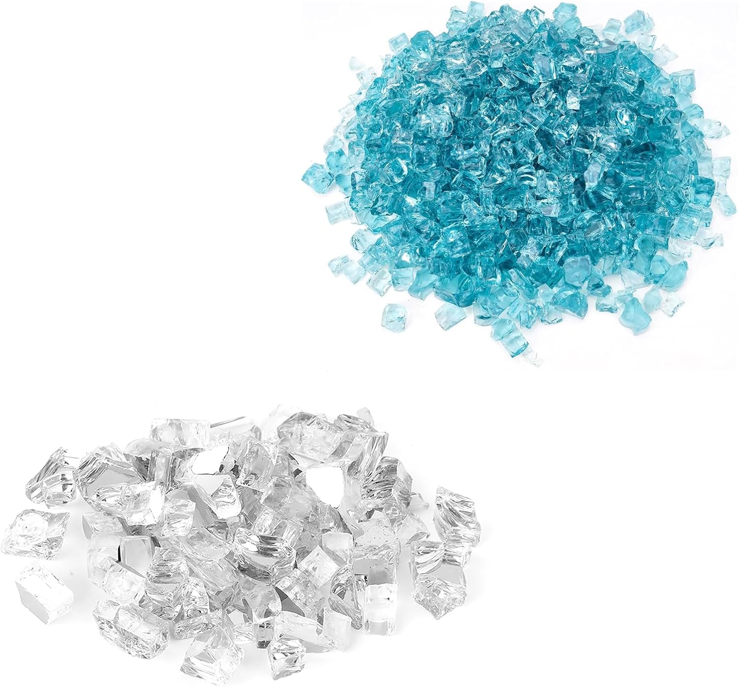 Skyflame 1/2-Inch Platinum Reflective Fire Glass and Aqua Blue Regular Fire Glass for Fire Pit Fireplace Landscaping