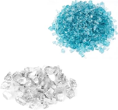 Skyflame 1/2-Inch Platinum Reflective Fire Glass and Aqua Blue Regular Fire Glass for Fire Pit Fireplace Landscaping