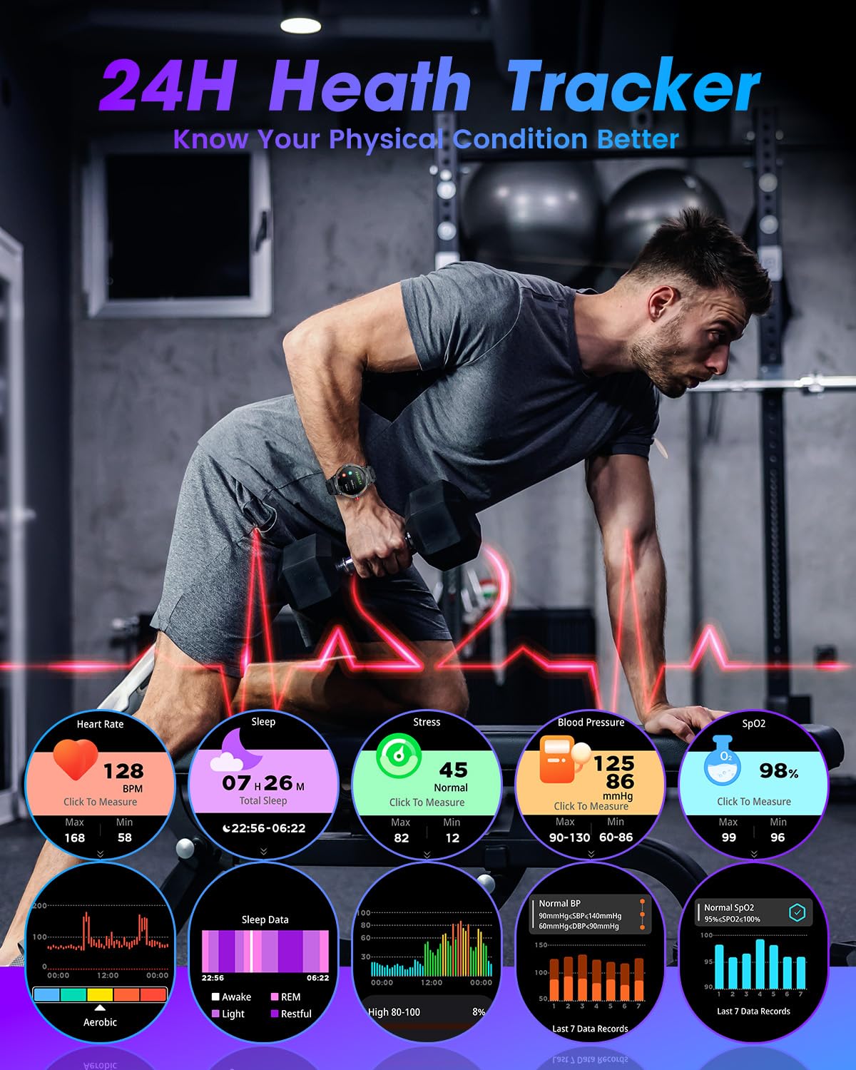 Smartwatch Uomo Orologio Fitness Watch: Orologi Militare con Chiamate Bluetooth e Risposta Vivavoce Sport Smart Watch per Android Iphone 3ATM Impermeabile Digital Contapassi Polso con Torcia Elettrica