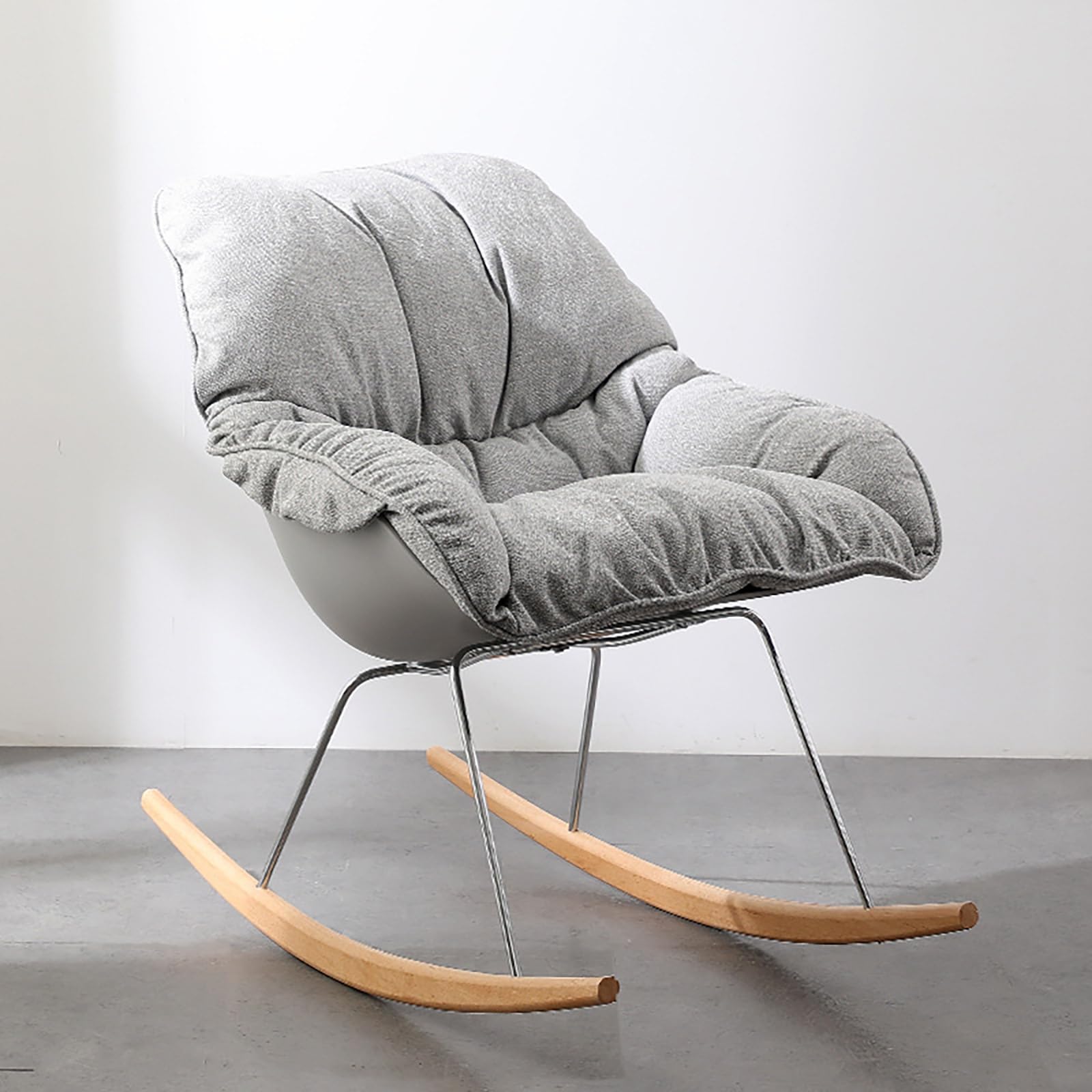 Oversized Rocking Chair with Cushion, Modern Accent Rocking Chair with Cotton Linen Cushion, Nursing Chair for Breastfeeding, Nursery Recliner, Sled Base for Bedroom, Living Room(Gray)