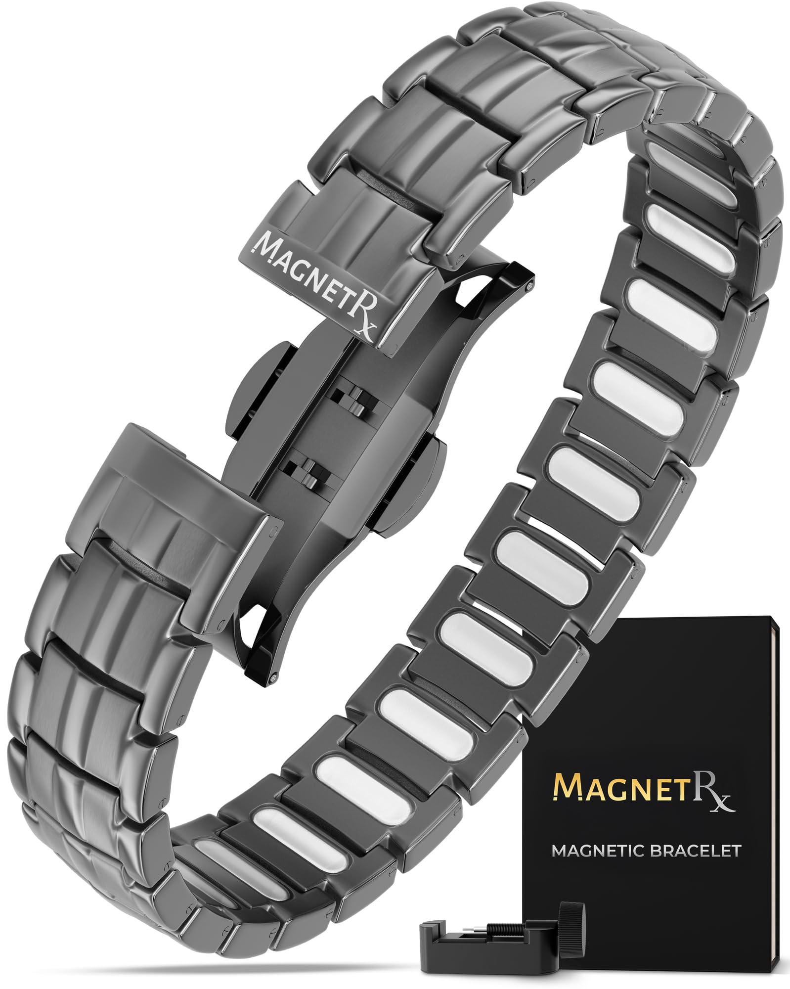 MagnetRX Magnetic Bracelets - EllipseMAX 5X Strength 5,000 Gauss Magnets - Designed in USA & PATENT PENDING - Premium Titanium Magnetic Bracelet & Adjustable Length