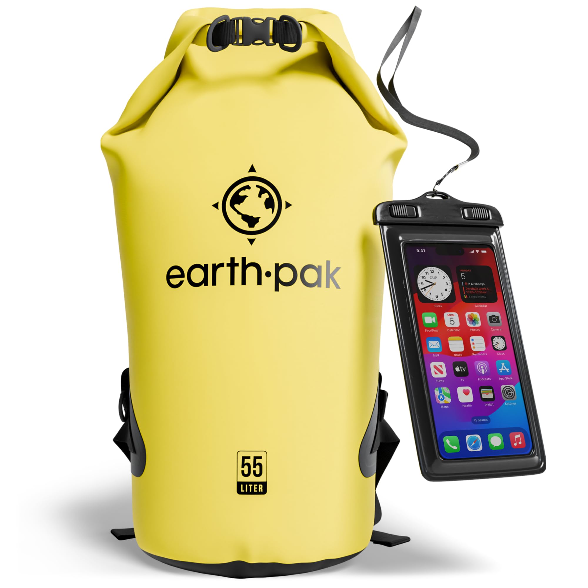 Earth Pak -Waterproof Dry Bag - Roll Top Dry Sack Keeps Gear Dry for Boating, Hiking, Camping and Fishing with Waterproof Phone Case