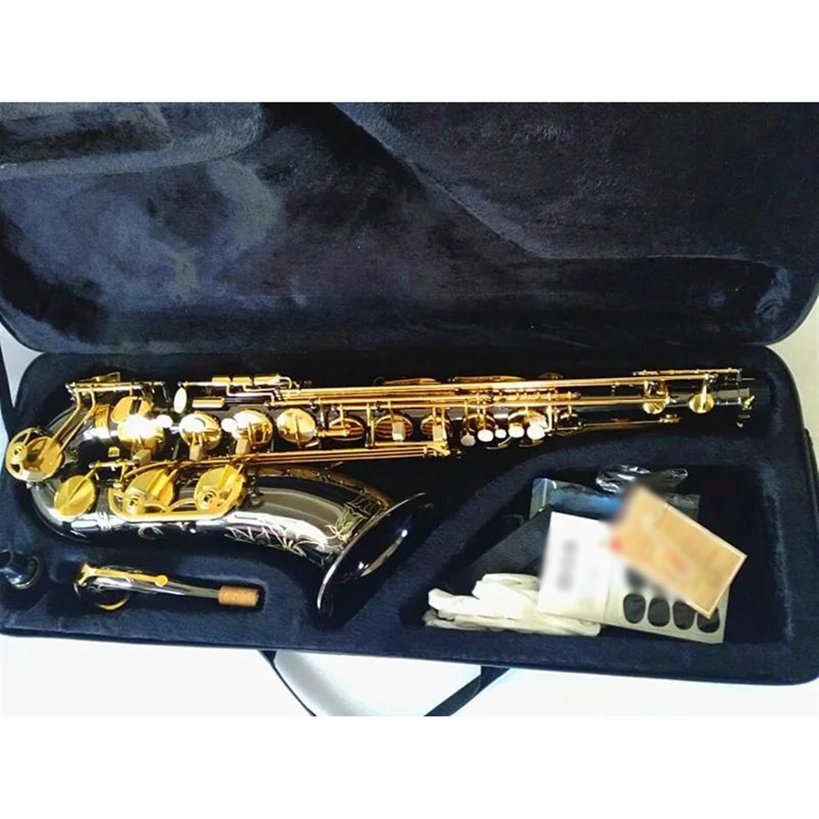 Saksofon Tenorowy B Płaski Instrument Muzyczny Czarny Nikiel Złoty Klucz Saksofon Mosiężne Guziki Z Ustnikiem profesjonalny Saksofon