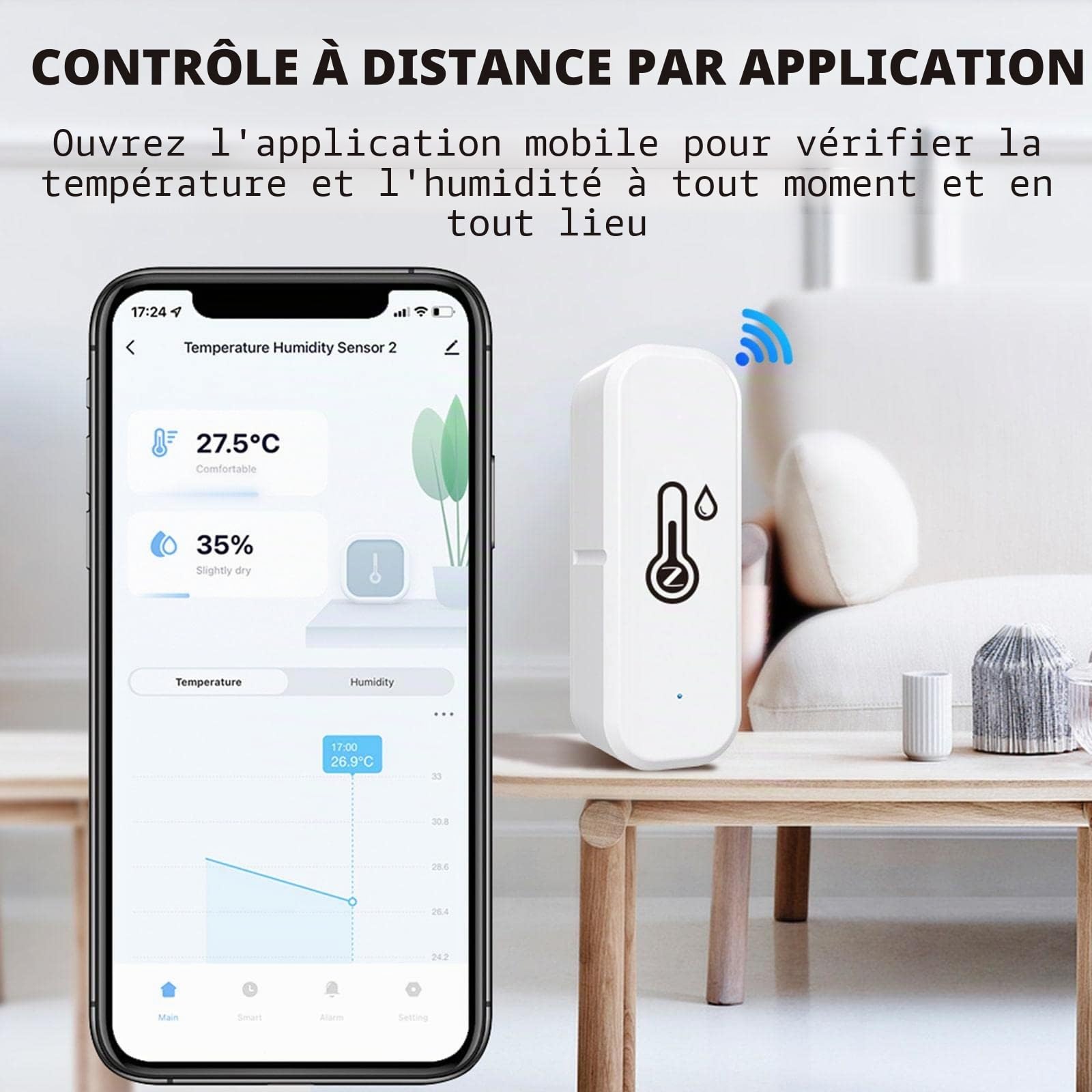 10x capteur de thermomètre hygromètre Tuya Zigbee avec enregistrement d'application rappel de batterie faible capteur de thermomètre intelligent fonctionne avec Alexa, Tuya et Smart Life Home Cave à v
