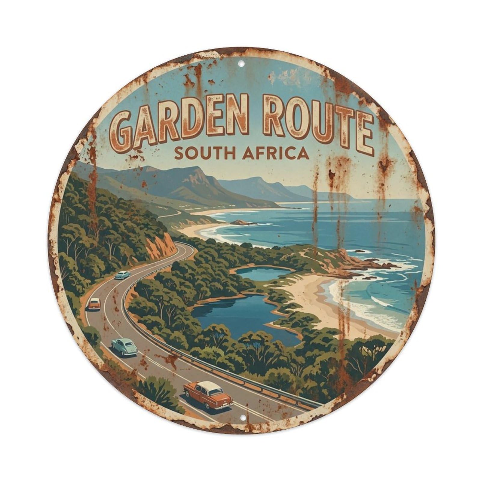 Retro Travel South Africa Garden Route Vintage Metal Tin Sign Plaque Wall Decor for Cafe, Club Bar, Office, Garden Metal Poster 8x8Inch