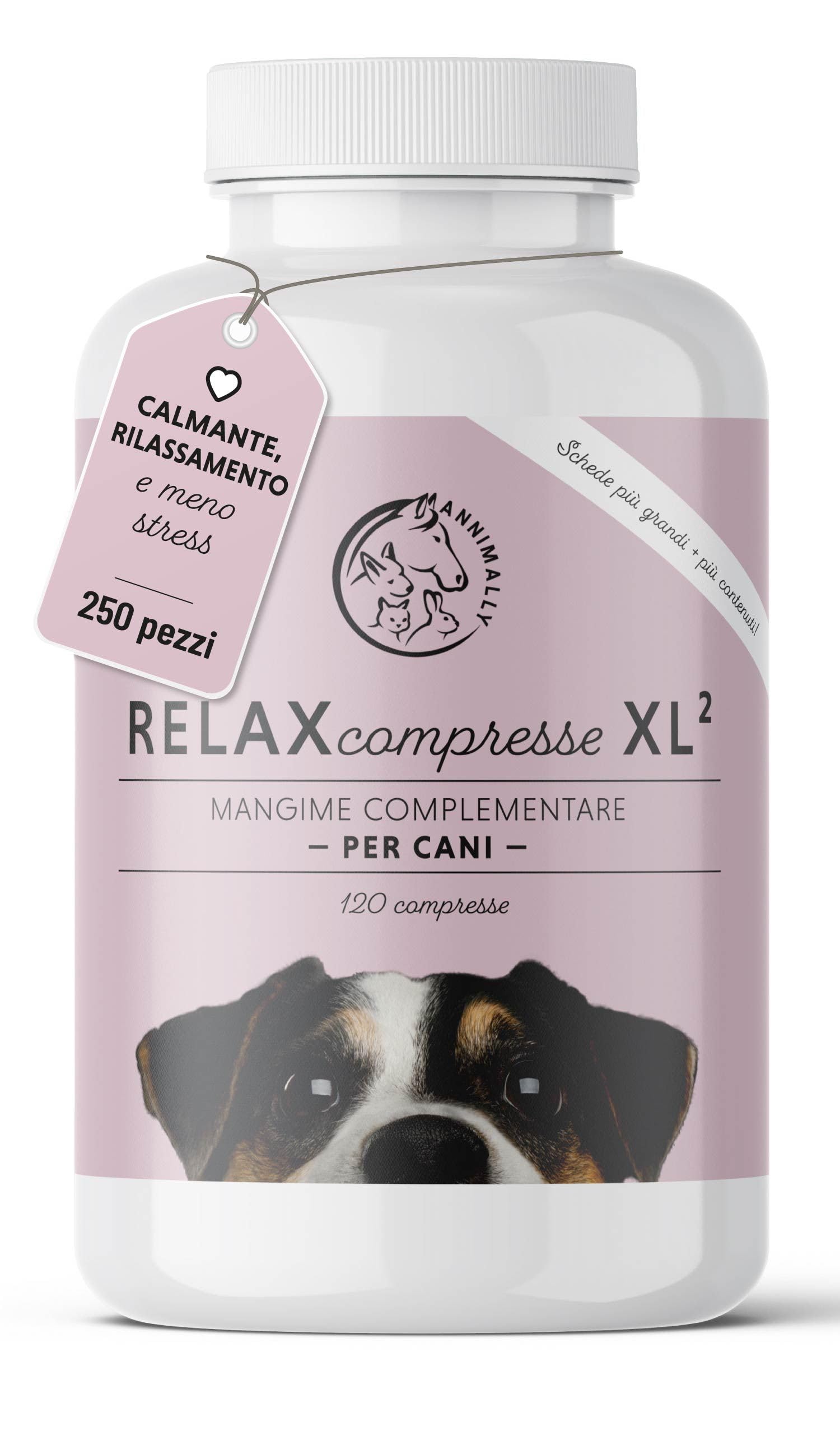 Compresse calmante per cani - Compresse integratori per cane con valeriana per cani, iperico, L-triptofano - 250 Compresse XL² per ansia, stress e viaggio - Calmanti per cani
