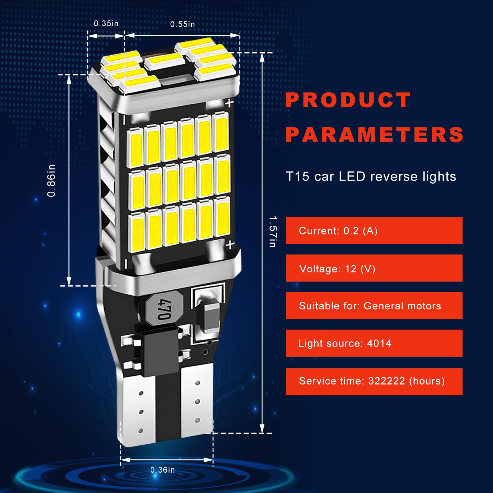 4 PCS Car LED Reverse Lights, T15 45SMD 4014 12V Canbus Error Free LED Brake Light Turn Signal Bulb, 6500K Super Bright Cargo Backup Lights Tail Lamp for Most Vehicles (White) - 2