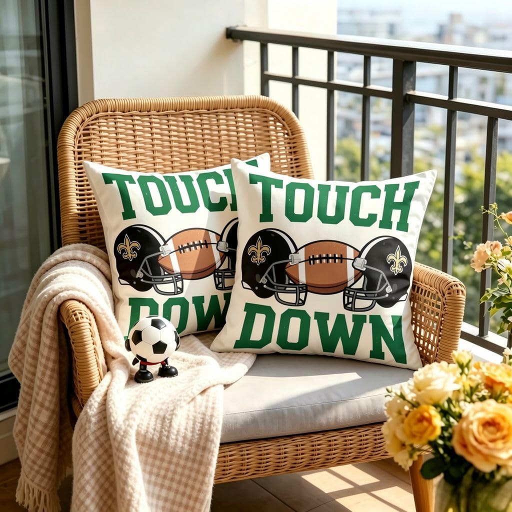 Touchdown Dual Football Linen Pillow Covers -16x16